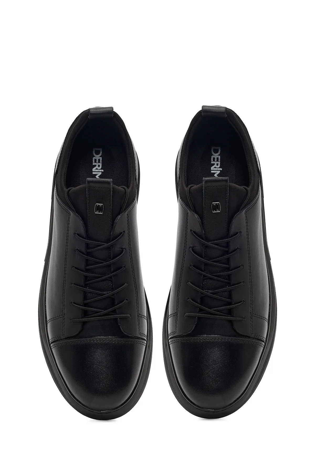 Erkek Siyah Bağcıklı Kalın Tabanlı Deri Sneaker - Image 4