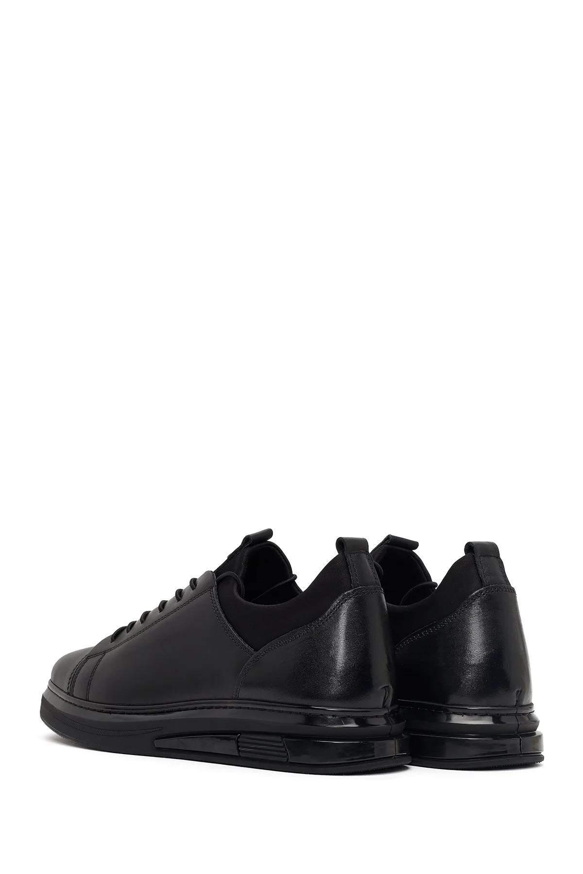Erkek Siyah Bağcıklı Kalın Tabanlı Deri Sneaker - Image 6