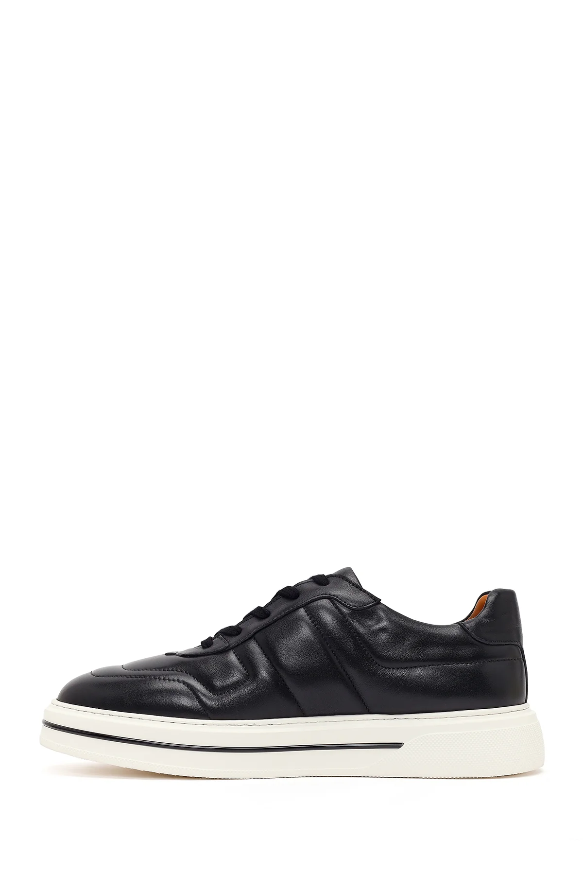 Erkek Siyah Bağcıklı Kalın Tabanlı Deri Sneaker - Image 3