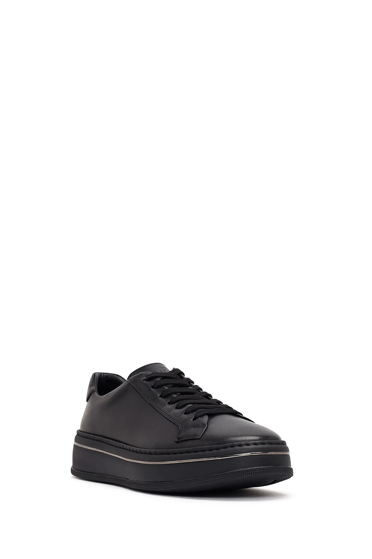 Erkek Siyah Bağcıklı Kalın Tabanlı Deri Sneaker - Image 7