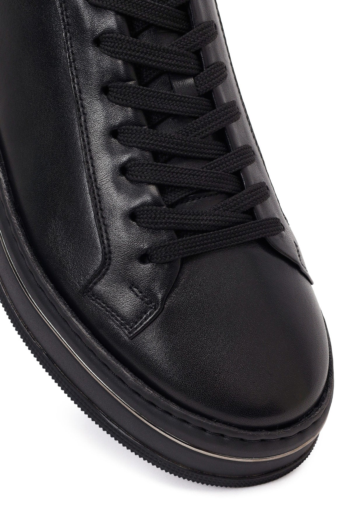 Erkek Siyah Bağcıklı Kalın Tabanlı Deri Sneaker - Image 9