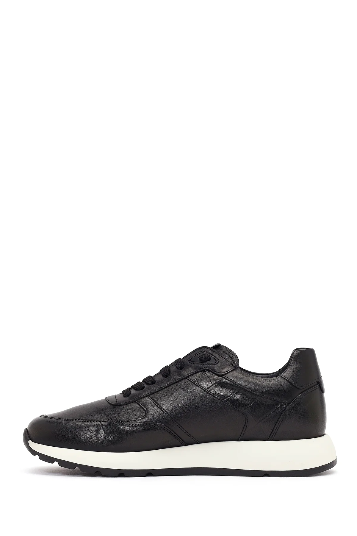 Erkek Siyah Bağcıklı Kalın Tabanlı Deri Sneaker - Image 3