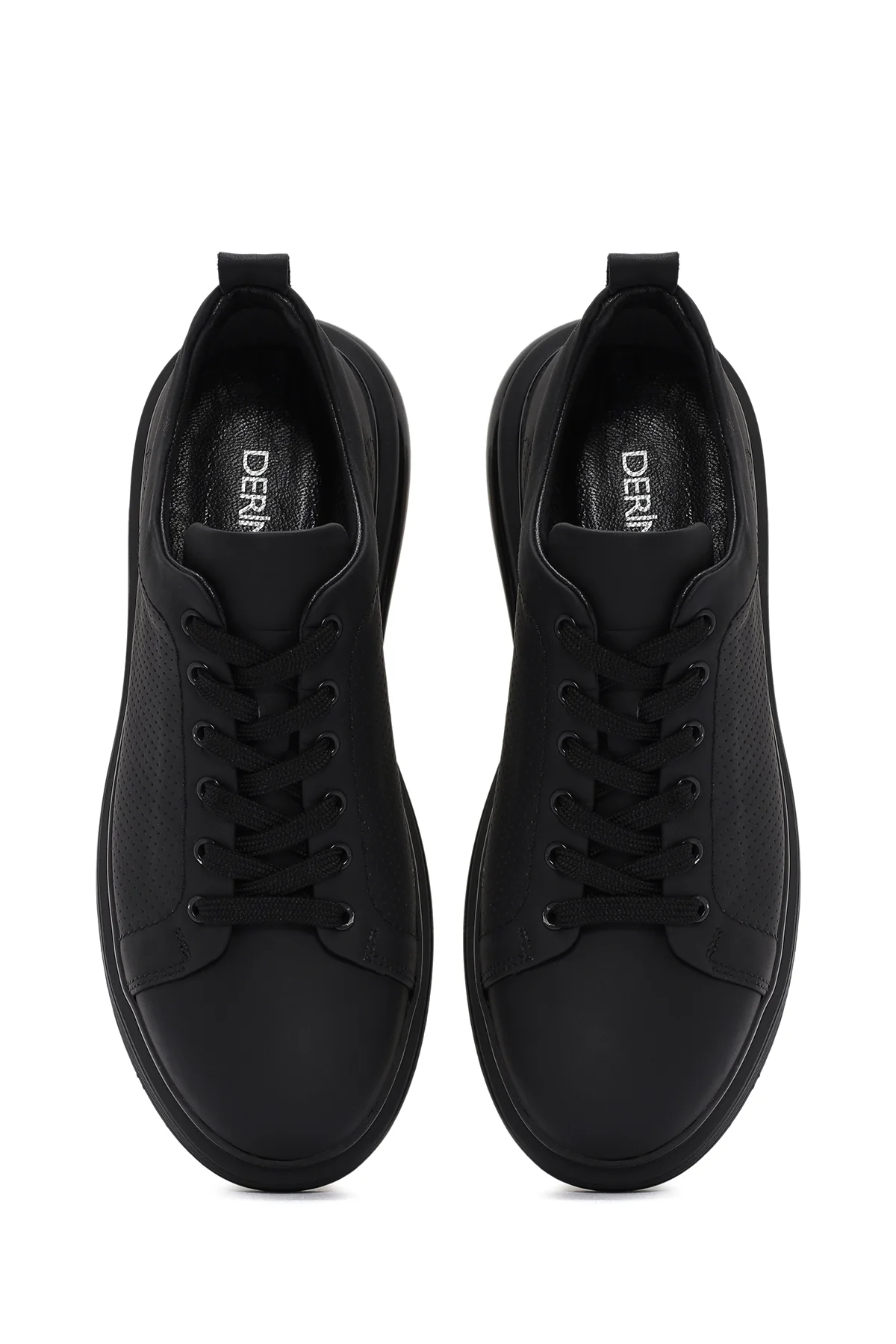 Erkek Siyah Bağcıklı Kalın Tabanlı Deri Sneaker - Image 4