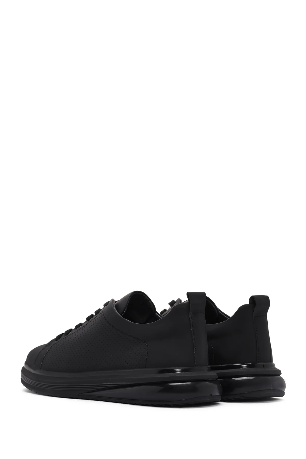 Erkek Siyah Bağcıklı Kalın Tabanlı Deri Sneaker - Image 6