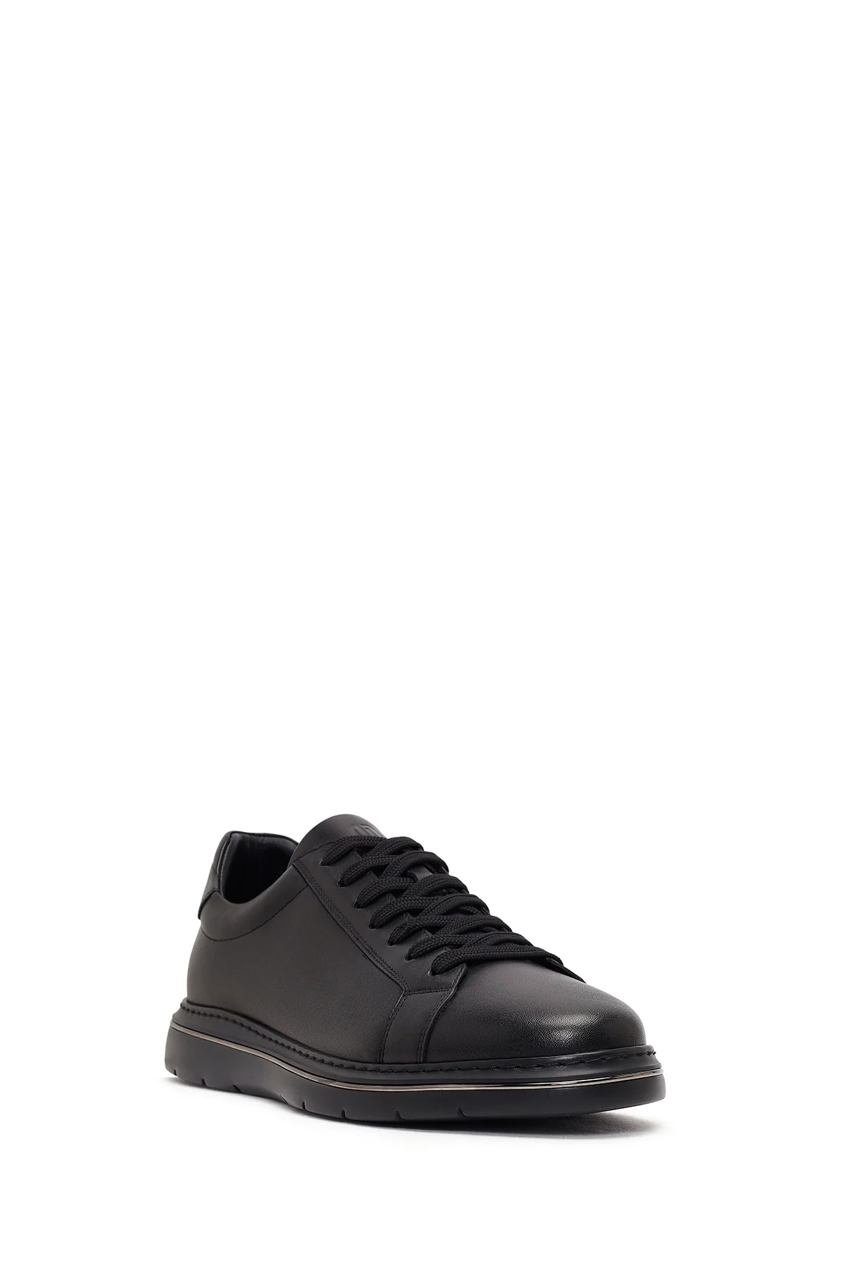 Erkek Siyah Bağcıklı Kalın Tabanlı Deri Sneaker - Image 8
