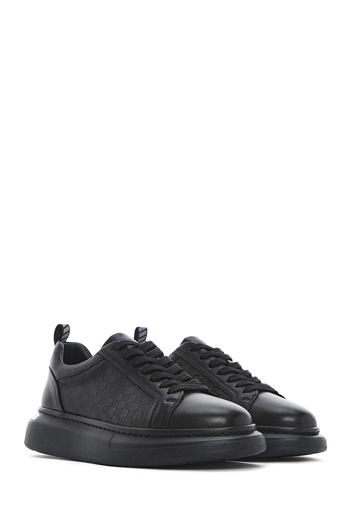 Erkek Siyah Bağcıklı Kalın Tabanlı Deri Sneaker - Image 2