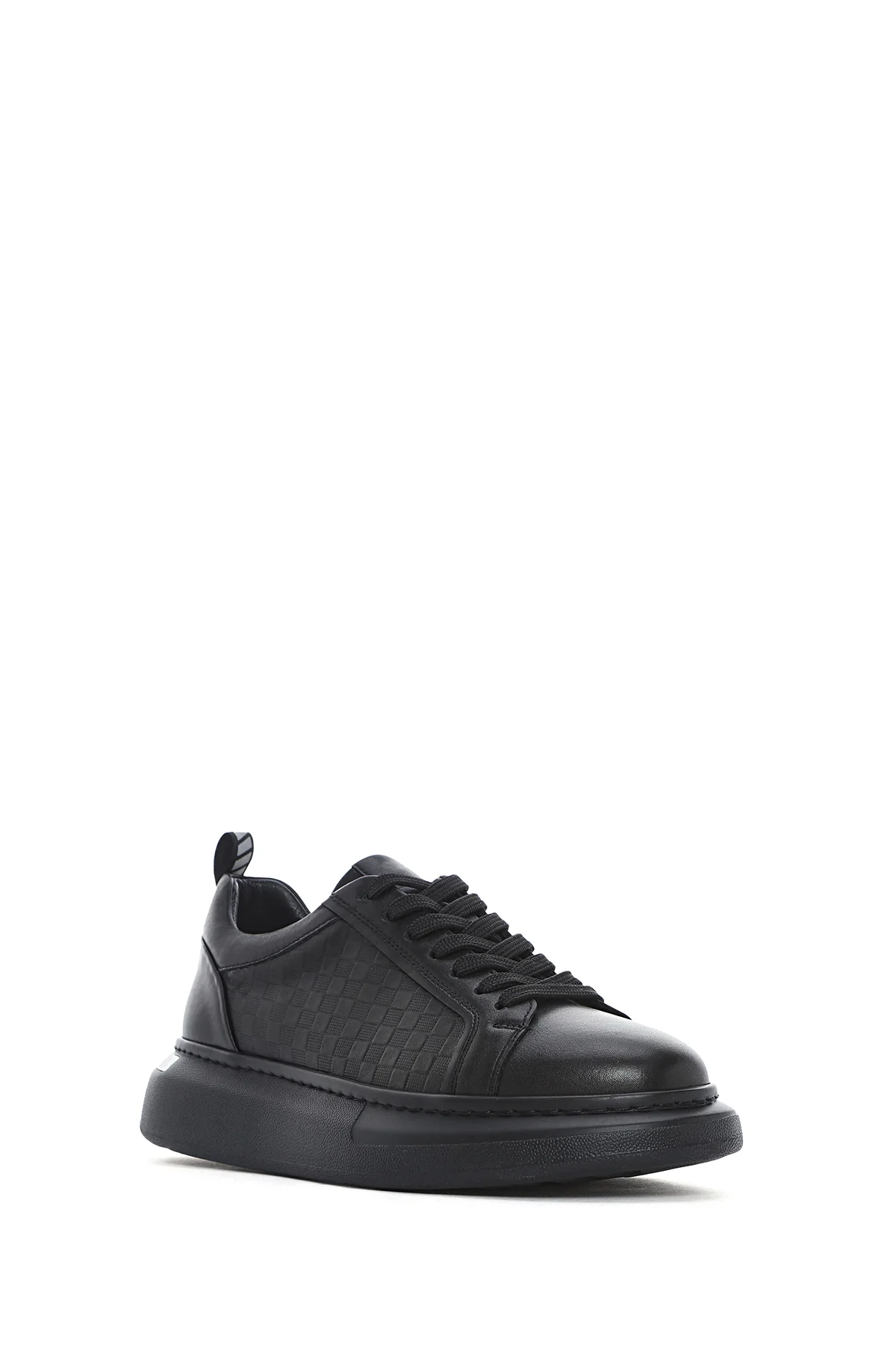 Erkek Siyah Bağcıklı Kalın Tabanlı Deri Sneaker - Image 7