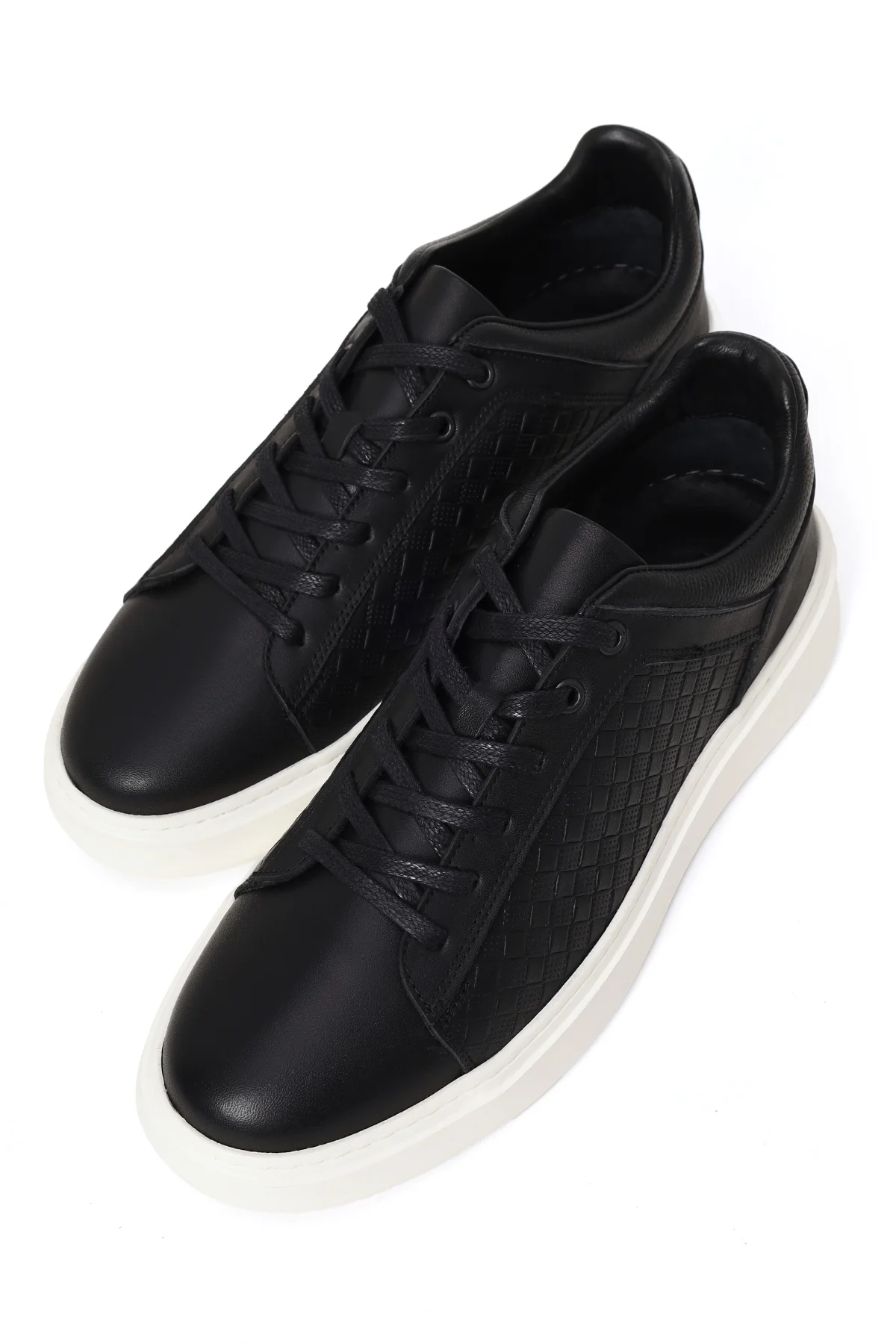 Erkek Siyah Bağcıklı Kalın Tabanlı Deri Sneaker - Image 10