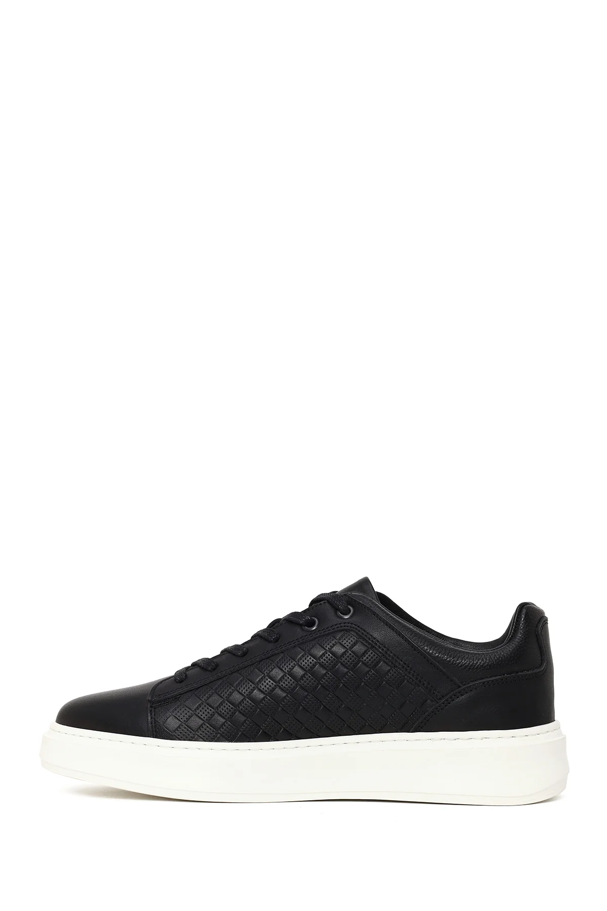 Erkek Siyah Bağcıklı Kalın Tabanlı Deri Sneaker - Image 3