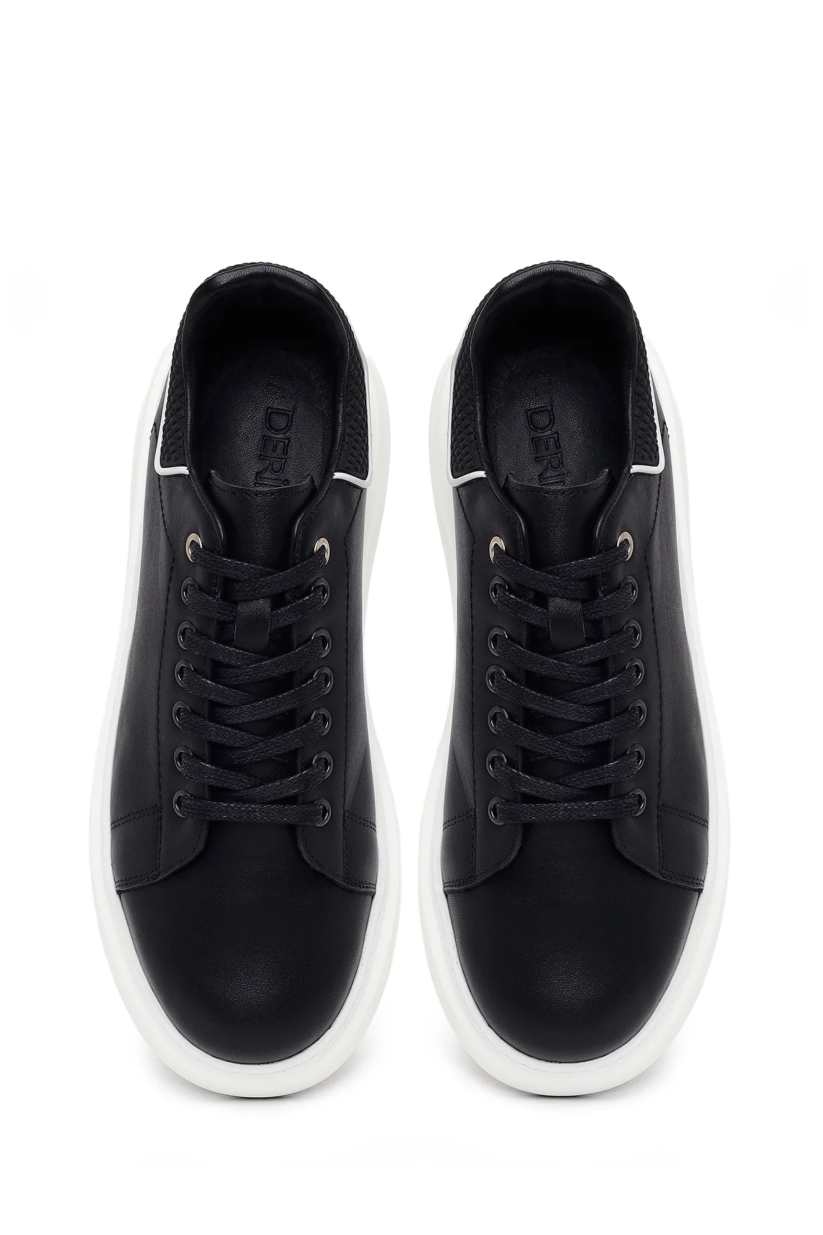Erkek Siyah Bağcıklı Kalın Tabanlı Deri Sneaker - Image 4