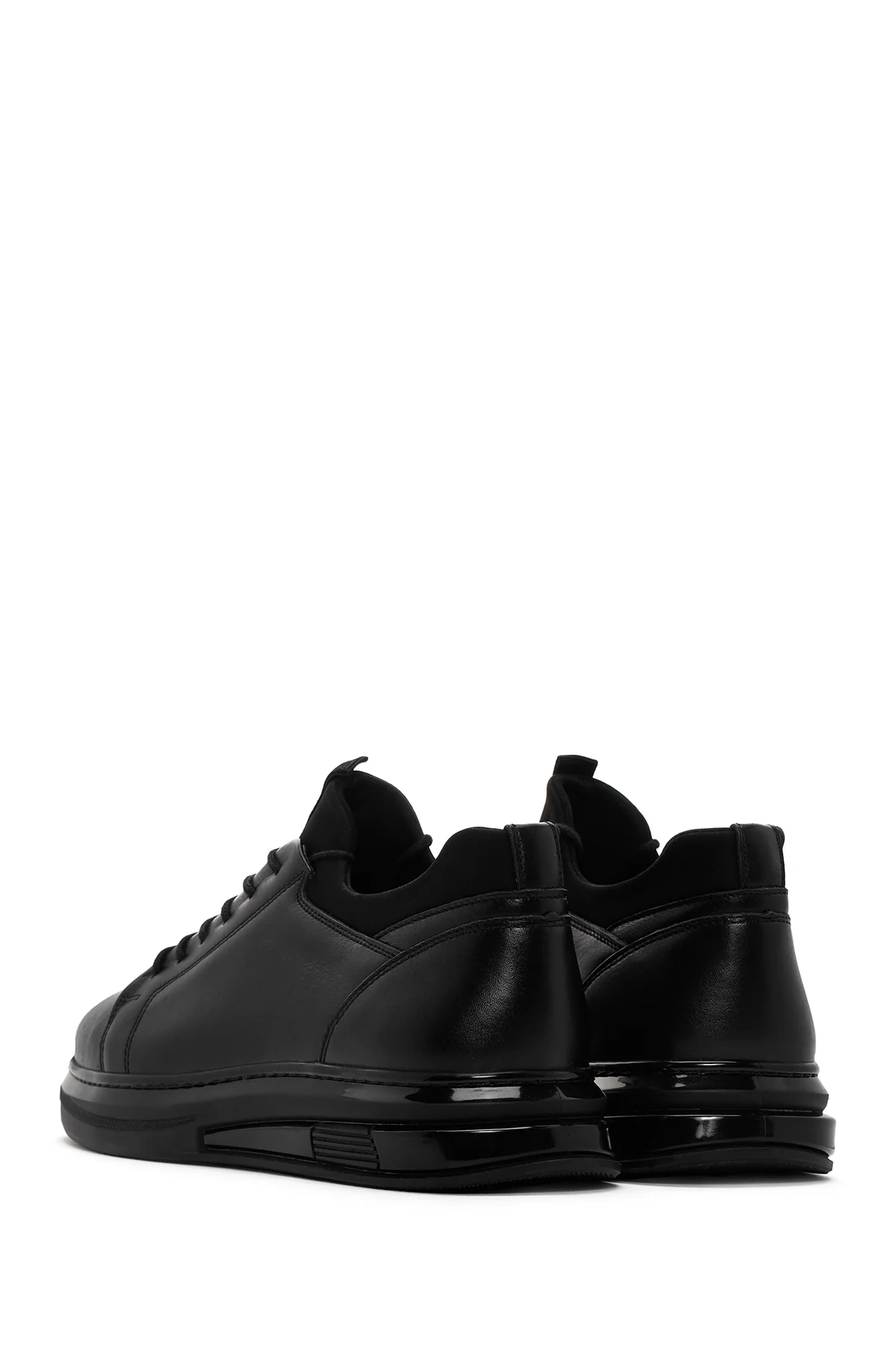 Erkek Siyah Bağcıklı Kalın Tabanlı Deri Sneaker - Image 6
