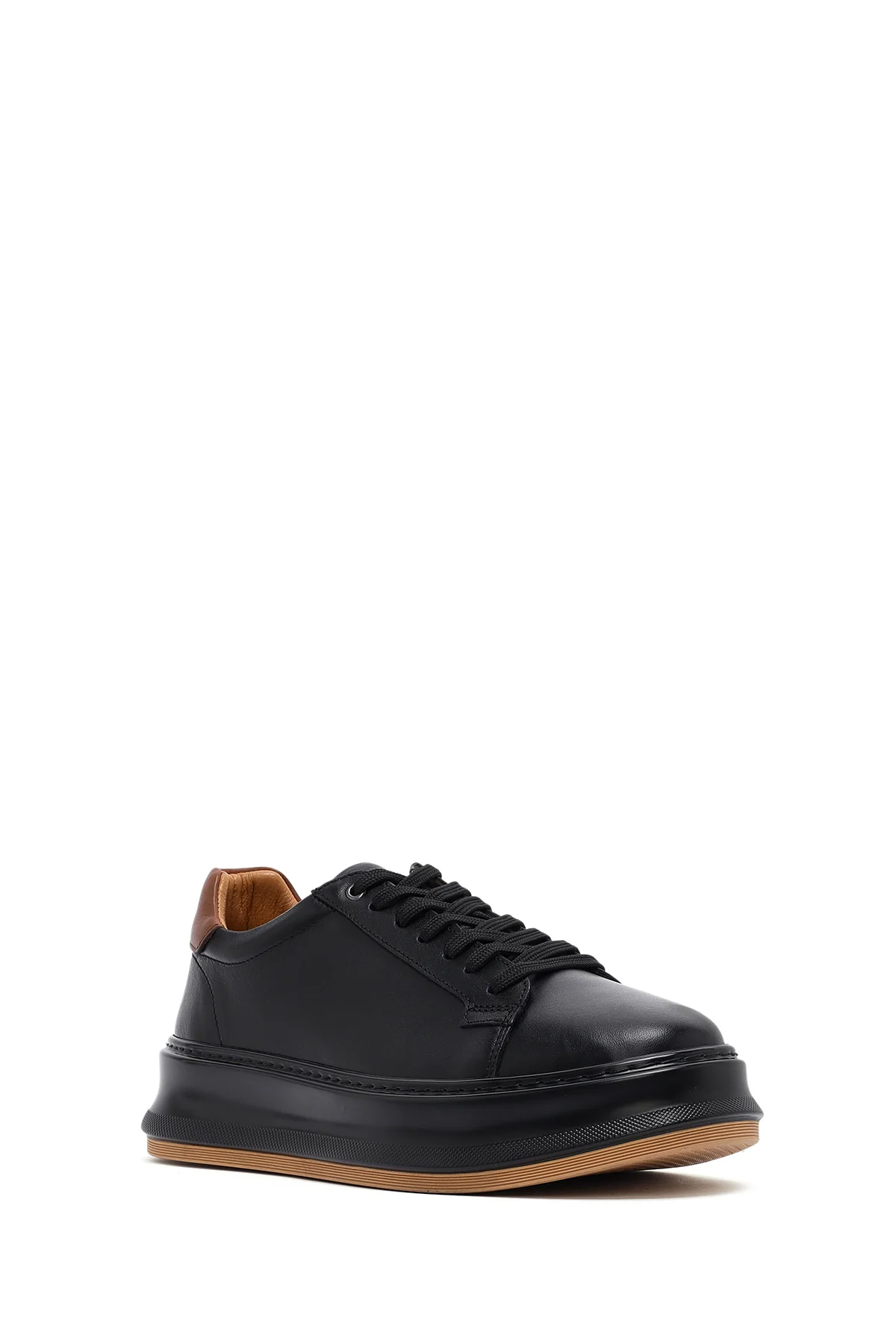 Erkek Siyah Bağcıklı Kalın Tabanlı Deri Sneaker - Image 7