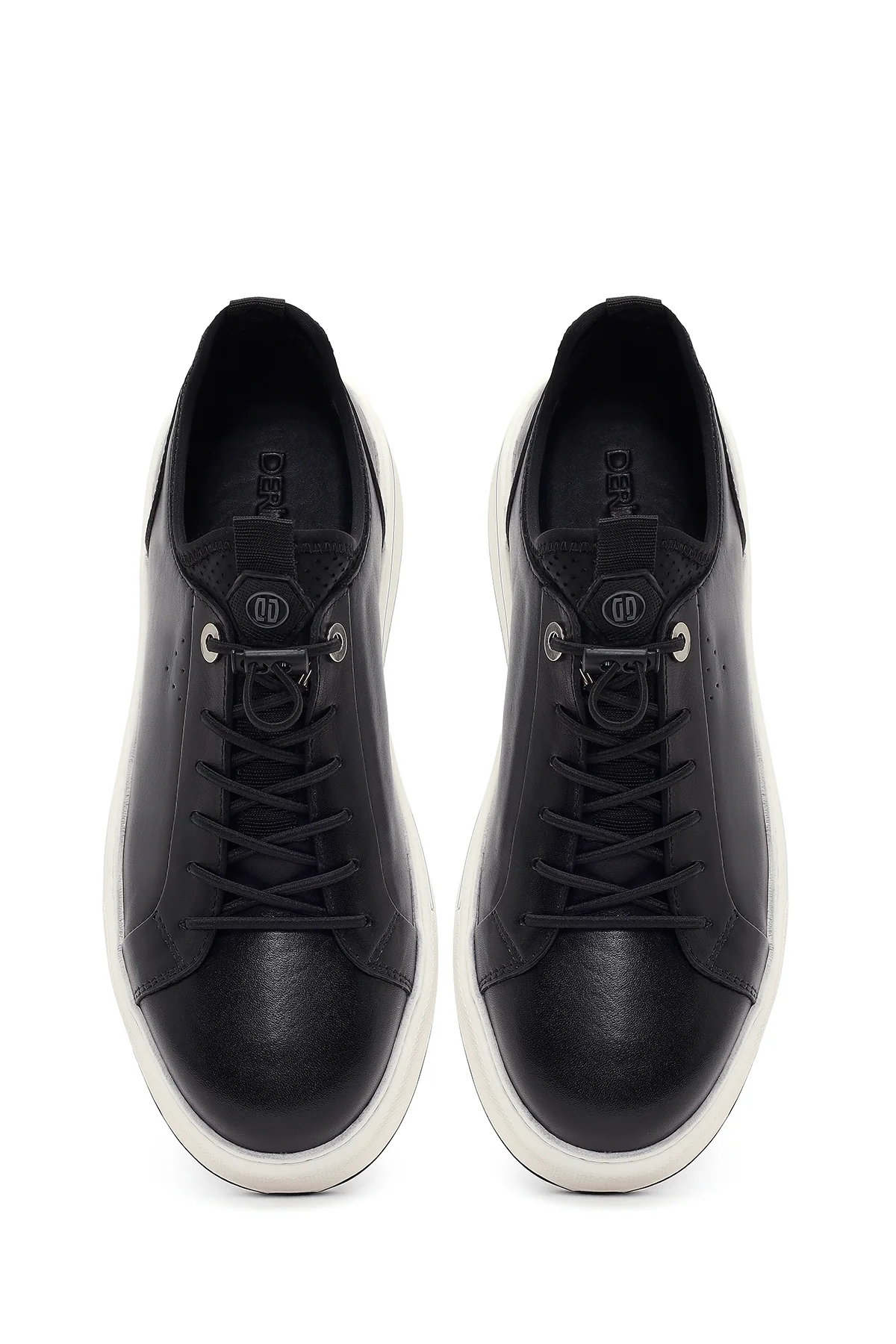 Erkek Siyah Bağcıklı Kalın Tabanlı Deri Sneaker - Image 4