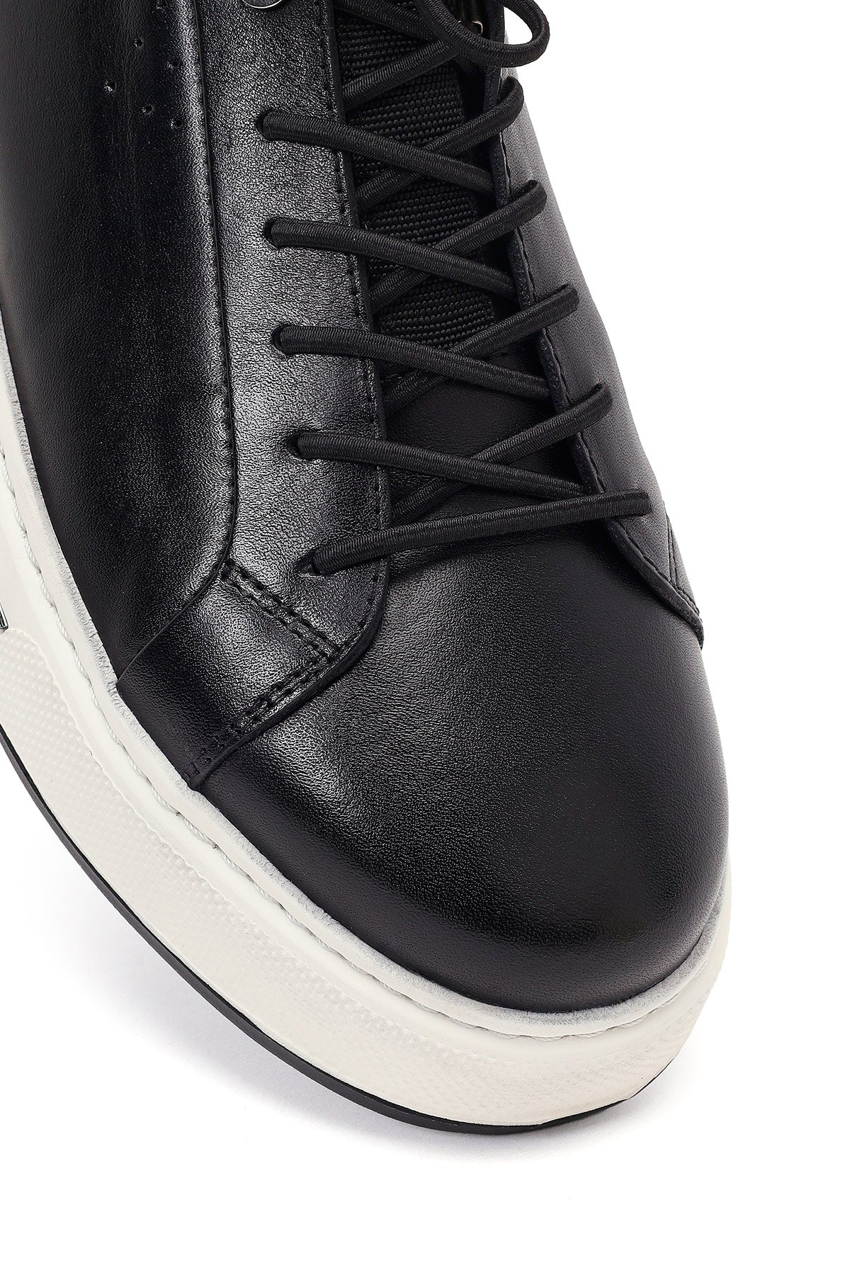 Erkek Siyah Bağcıklı Kalın Tabanlı Deri Sneaker - Image 9