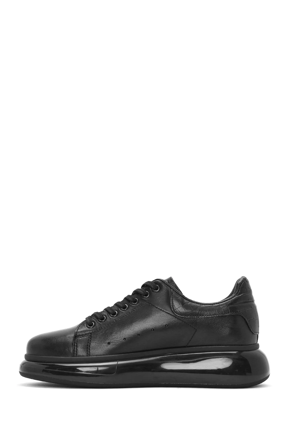 Erkek Siyah Bağcıklı Kalın Tabanlı Deri Sneaker - Image 3