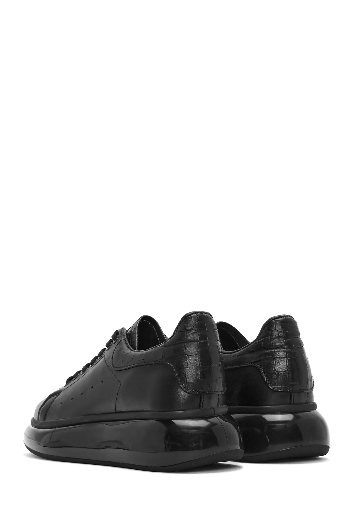 Erkek Siyah Bağcıklı Kalın Tabanlı Deri Sneaker - Image 6