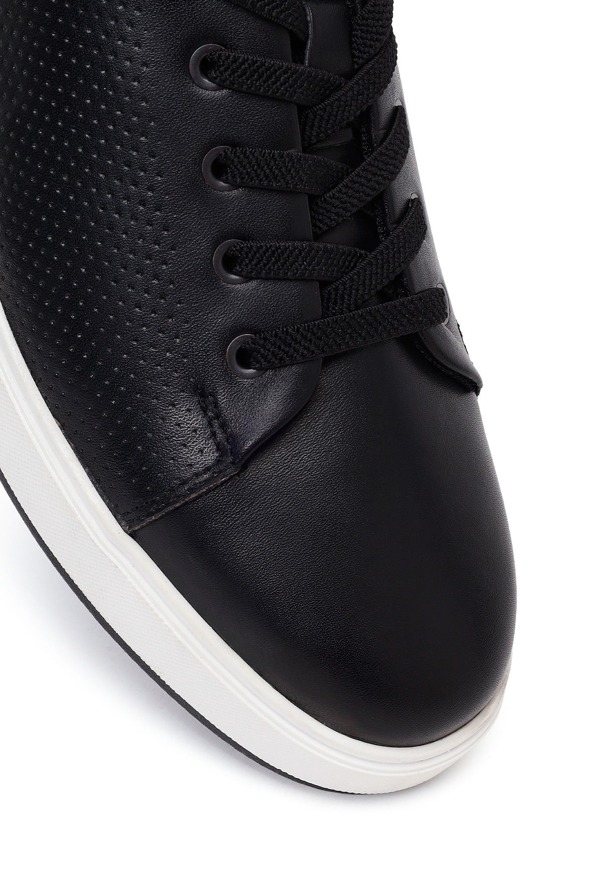 Erkek Siyah Bağcıklı Kalın Tabanlı Deri Sneaker - Image 9