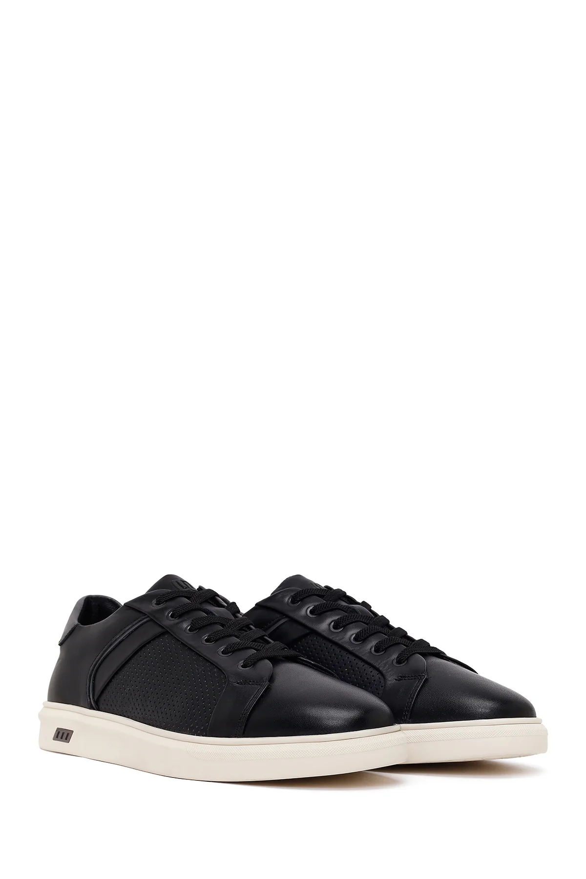Erkek Siyah Bağcıklı Kalın Tabanlı Deri Sneaker - Image 2