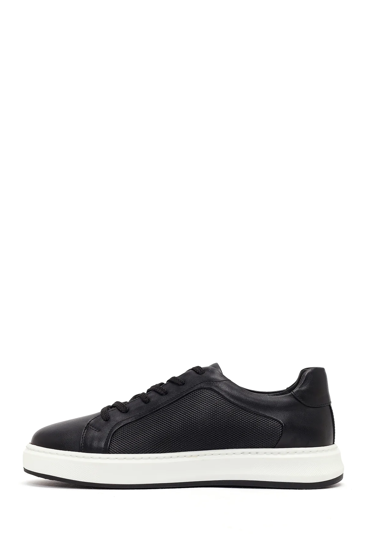 Erkek Siyah Bağcıklı Kalın Tabanlı Deri Sneaker - Image 3
