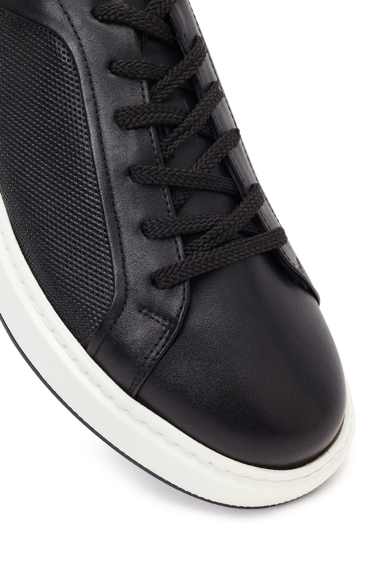 Erkek Siyah Bağcıklı Kalın Tabanlı Deri Sneaker - Image 9