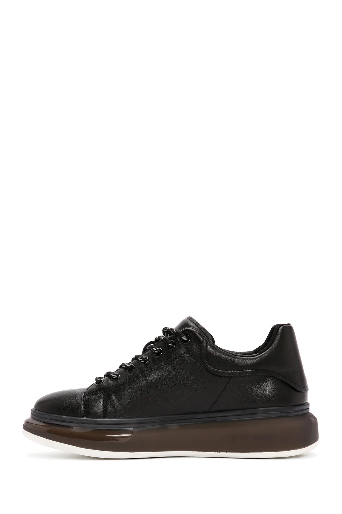 Erkek Siyah Bağcıklı Kalın Tabanlı Deri Sneaker - Image 3