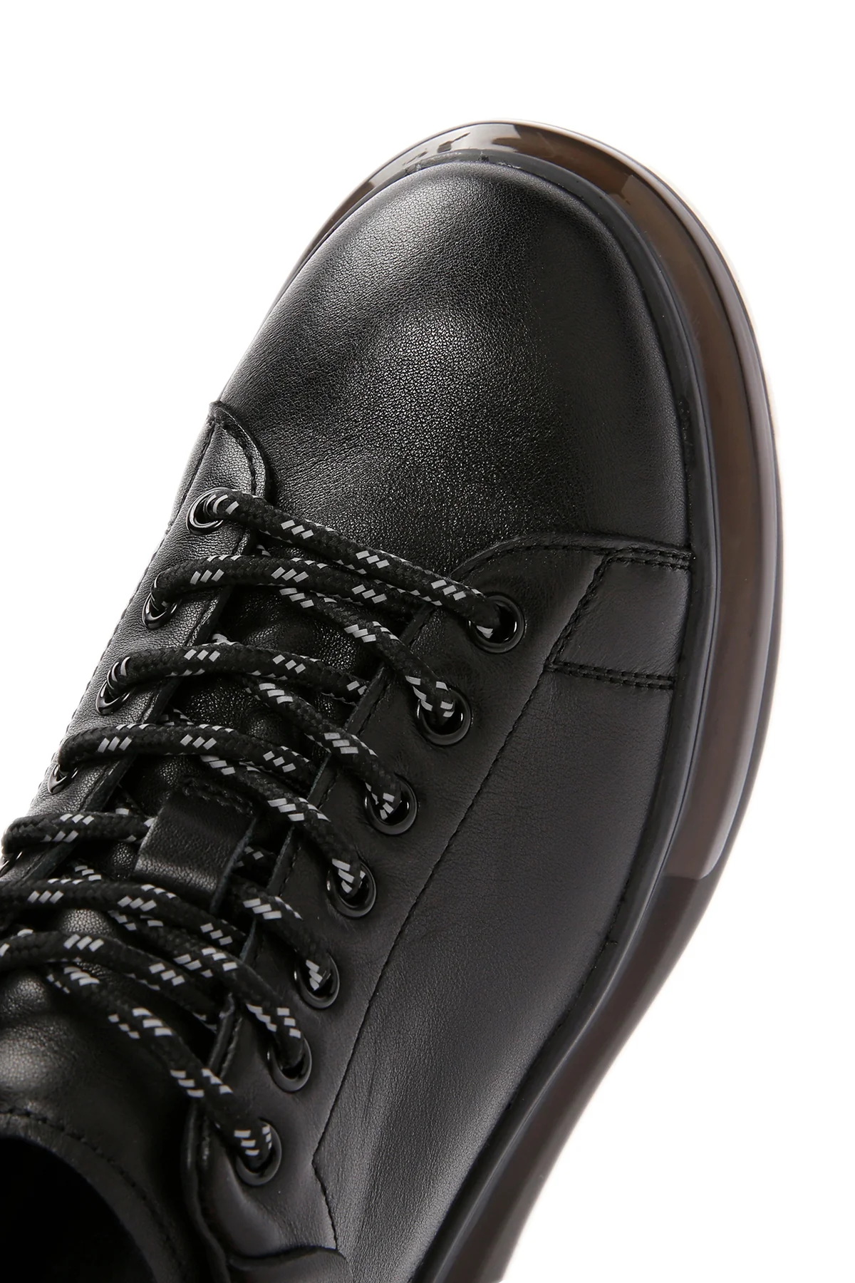 Erkek Siyah Bağcıklı Kalın Tabanlı Deri Sneaker - Image 9