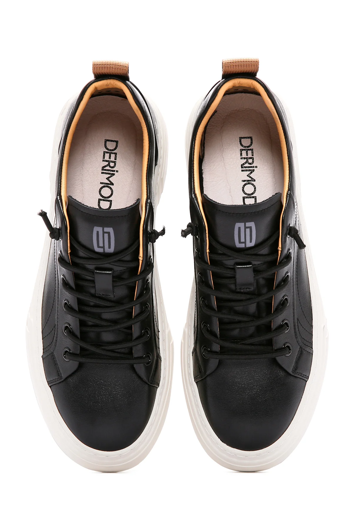 Erkek Siyah Bağcıklı Kalın Tabanlı Deri Sneaker - Image 4
