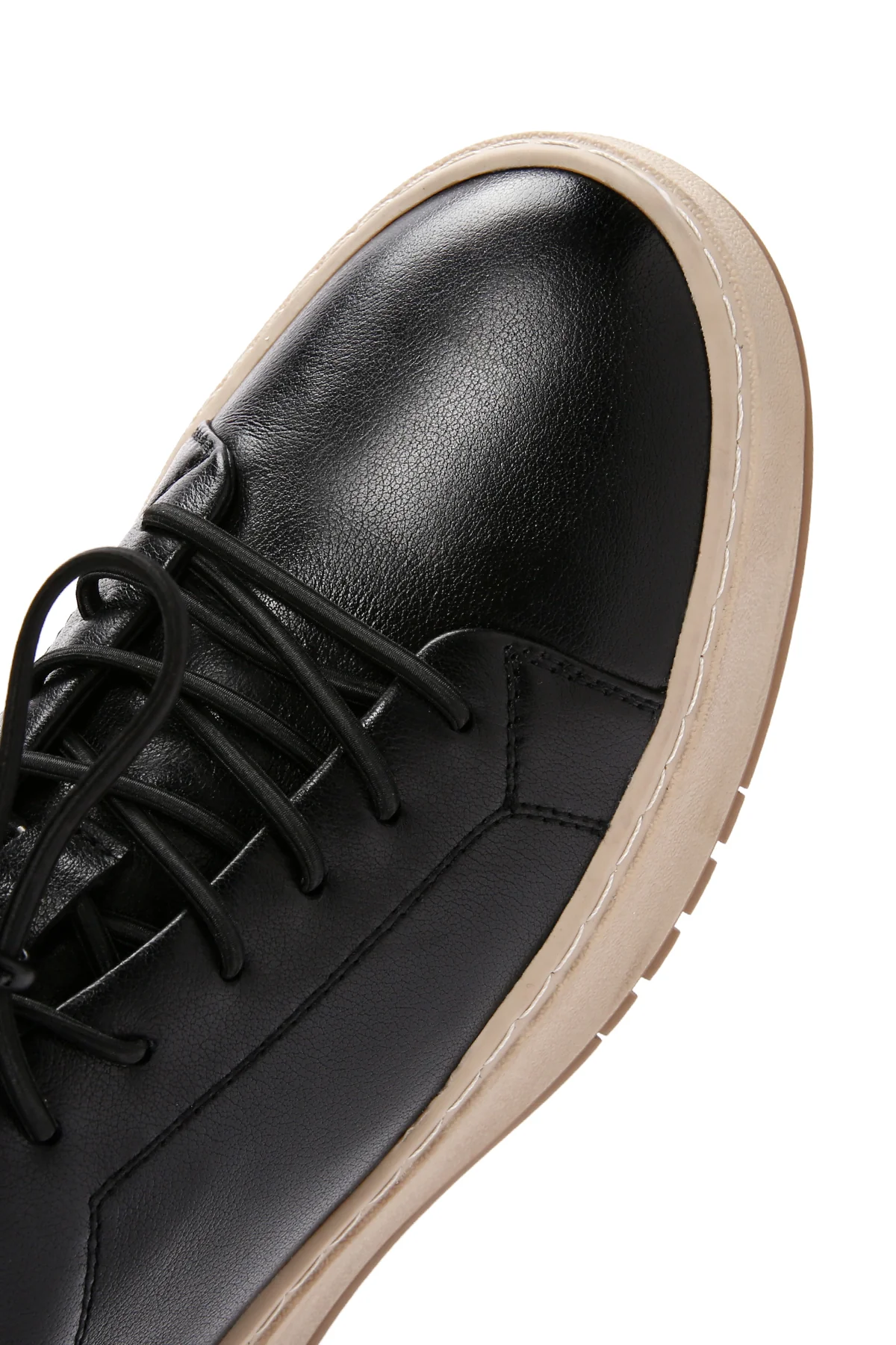 Erkek Siyah Bağcıklı Kalın Tabanlı Deri Sneaker - Image 10