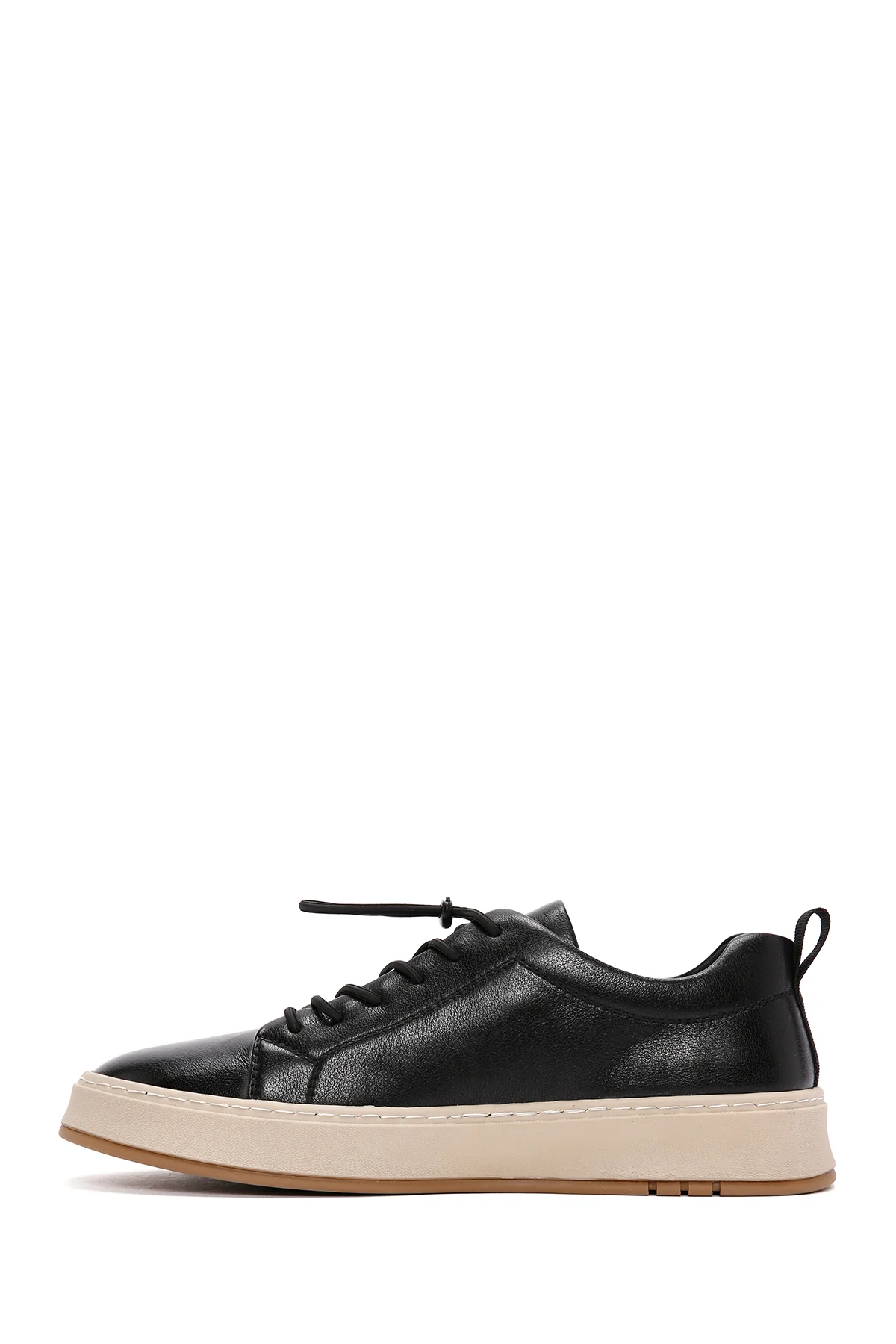 Erkek Siyah Bağcıklı Kalın Tabanlı Deri Sneaker - Image 3