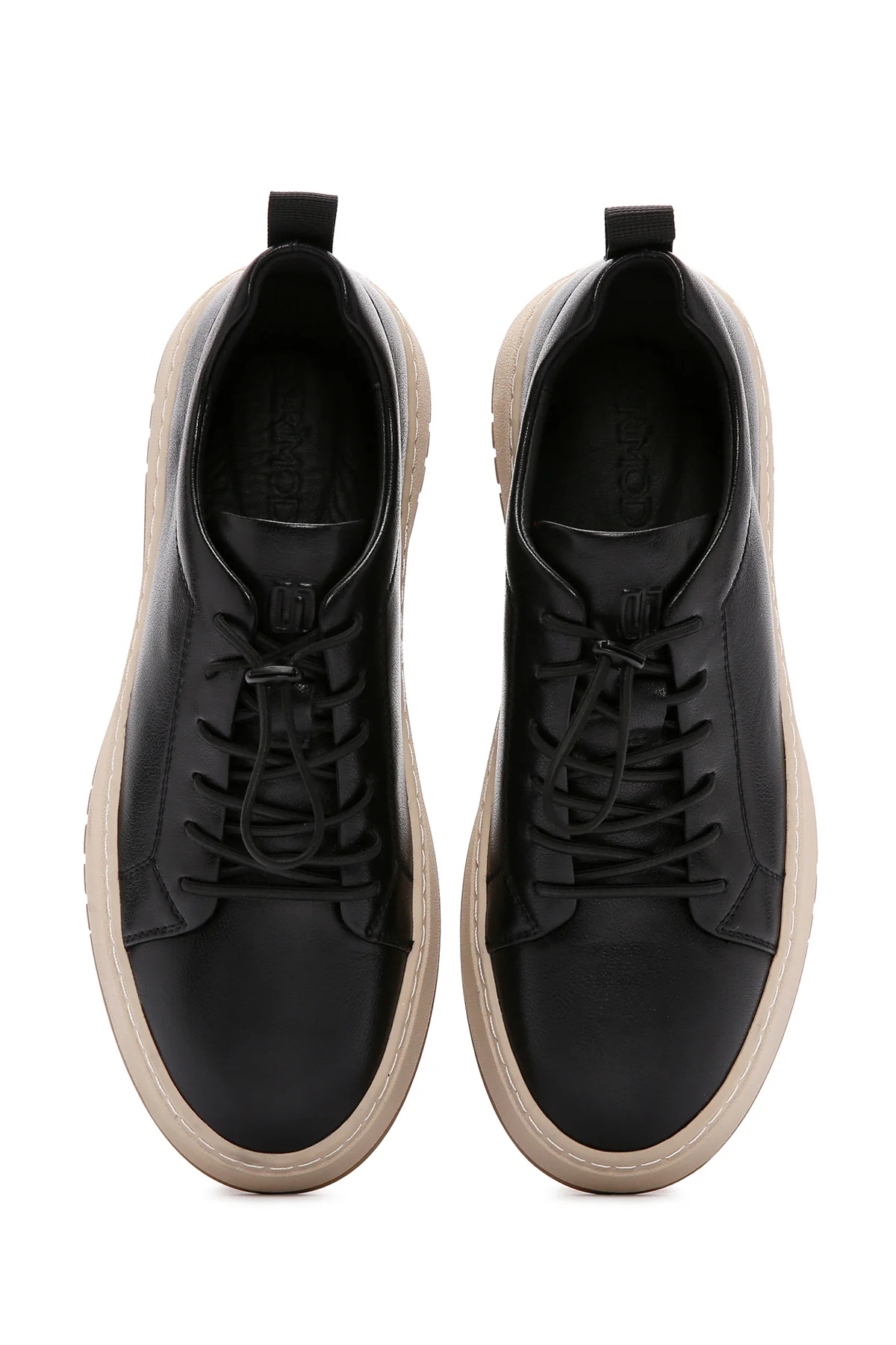 Erkek Siyah Bağcıklı Kalın Tabanlı Deri Sneaker - Image 4