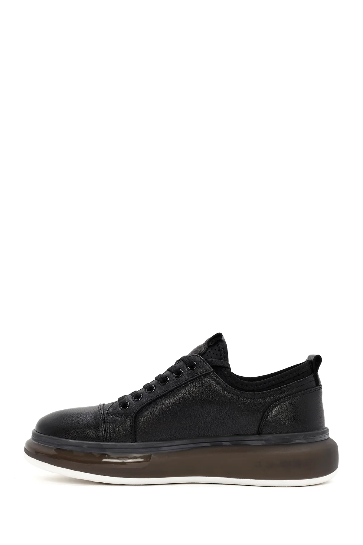 Erkek Siyah Bağcıklı Kalın Tabanlı Deri Sneaker - Image 3