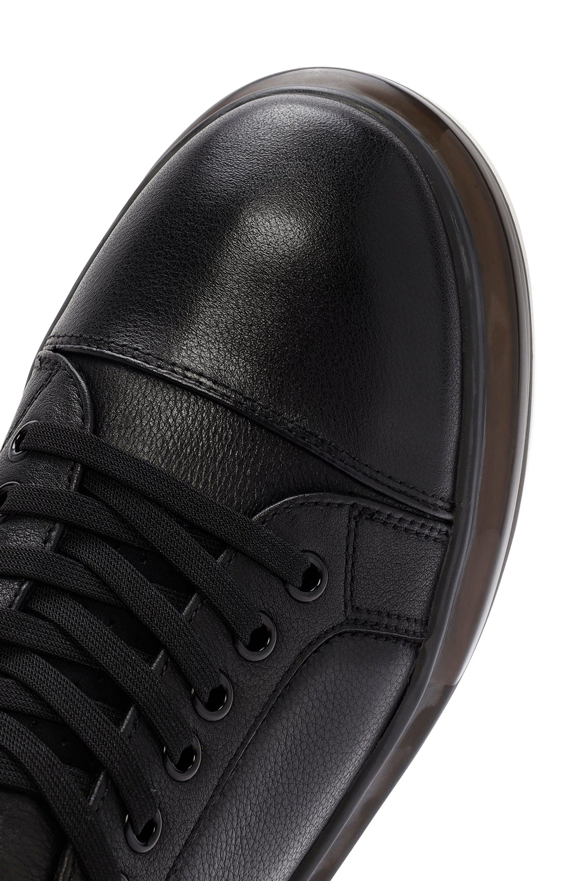 Erkek Siyah Bağcıklı Kalın Tabanlı Deri Sneaker - Image 9