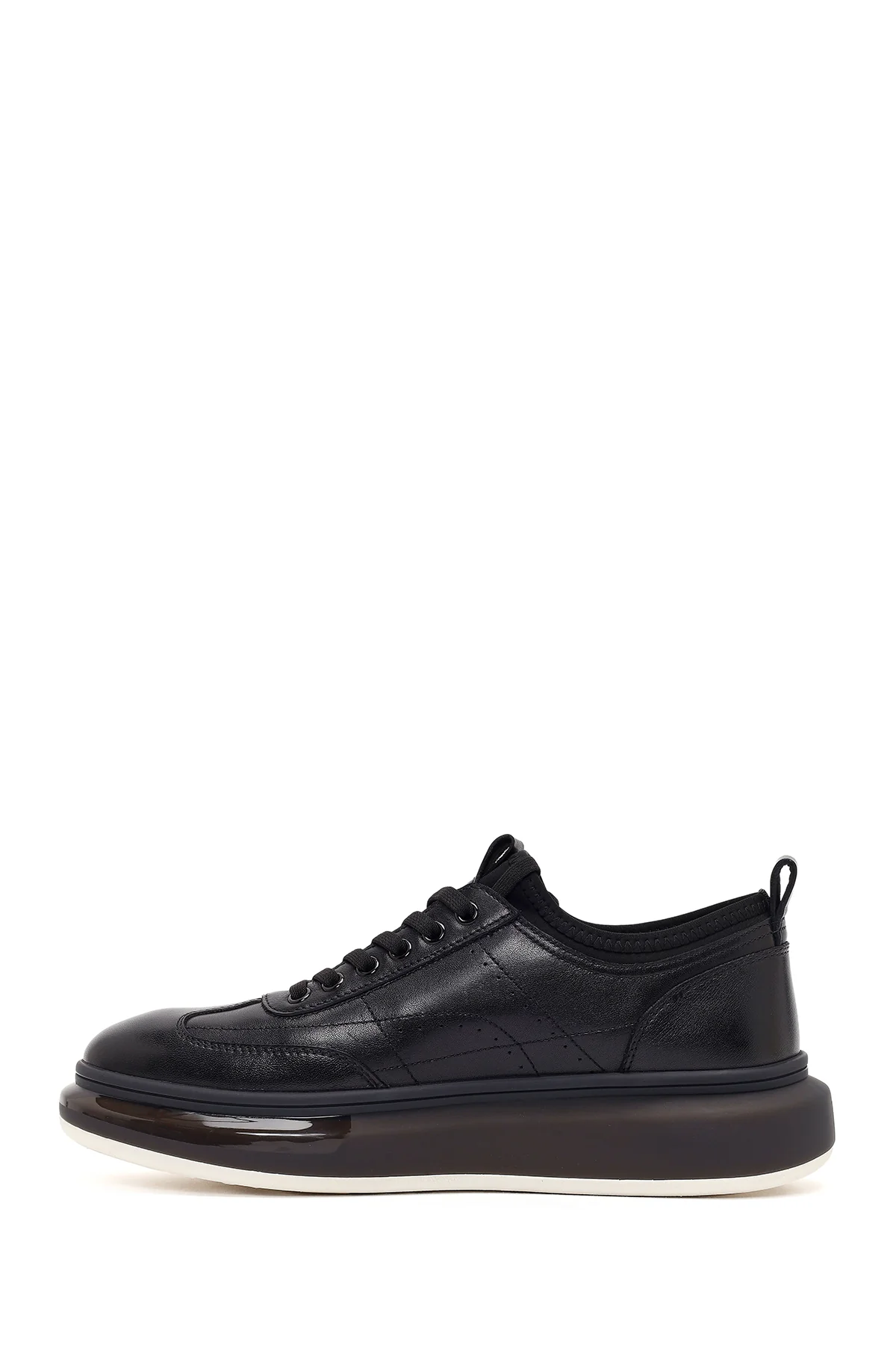Erkek Siyah Bağcıklı Kalın Tabanlı Deri Sneaker - Image 3