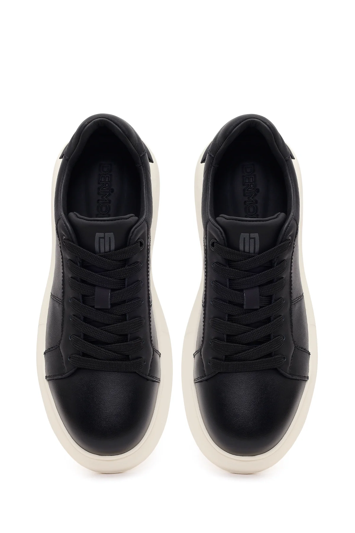 Erkek Siyah Bağcıklı Kalın Tabanlı Deri Sneaker - Image 4