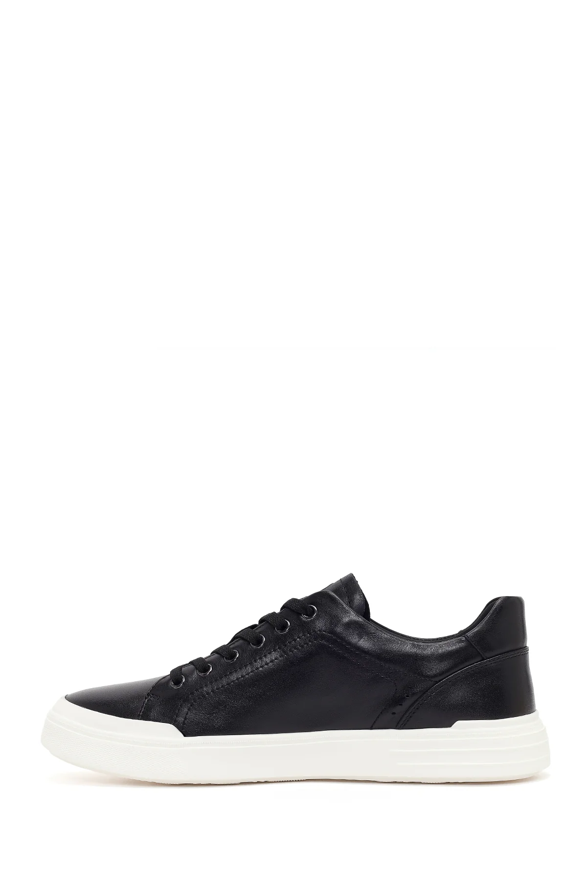 Erkek Siyah Bağcıklı Kalın Tabanlı Deri Sneaker - Image 3