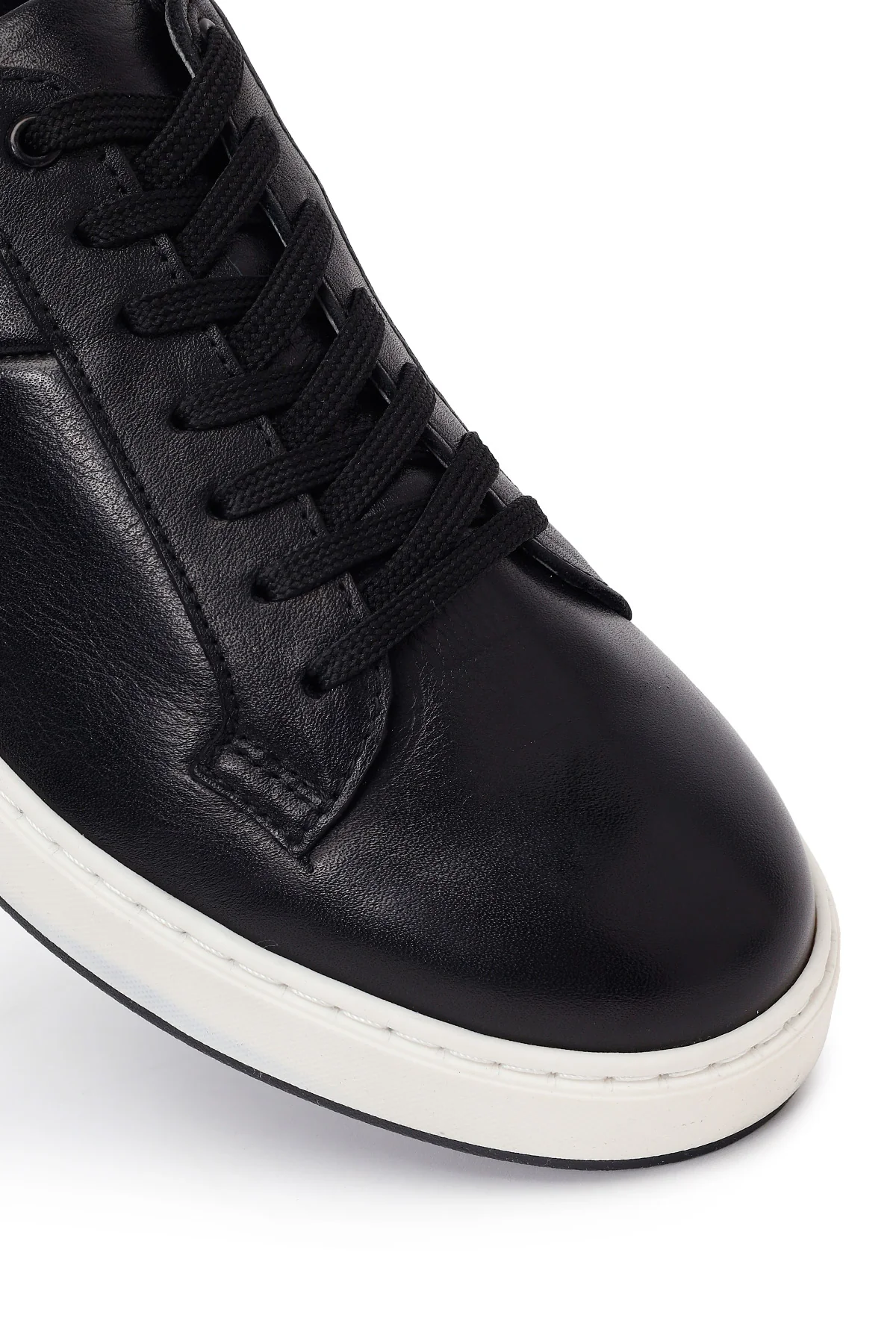 Erkek Siyah Bağcıklı Kalın Tabanlı Deri Sneaker - Image 10