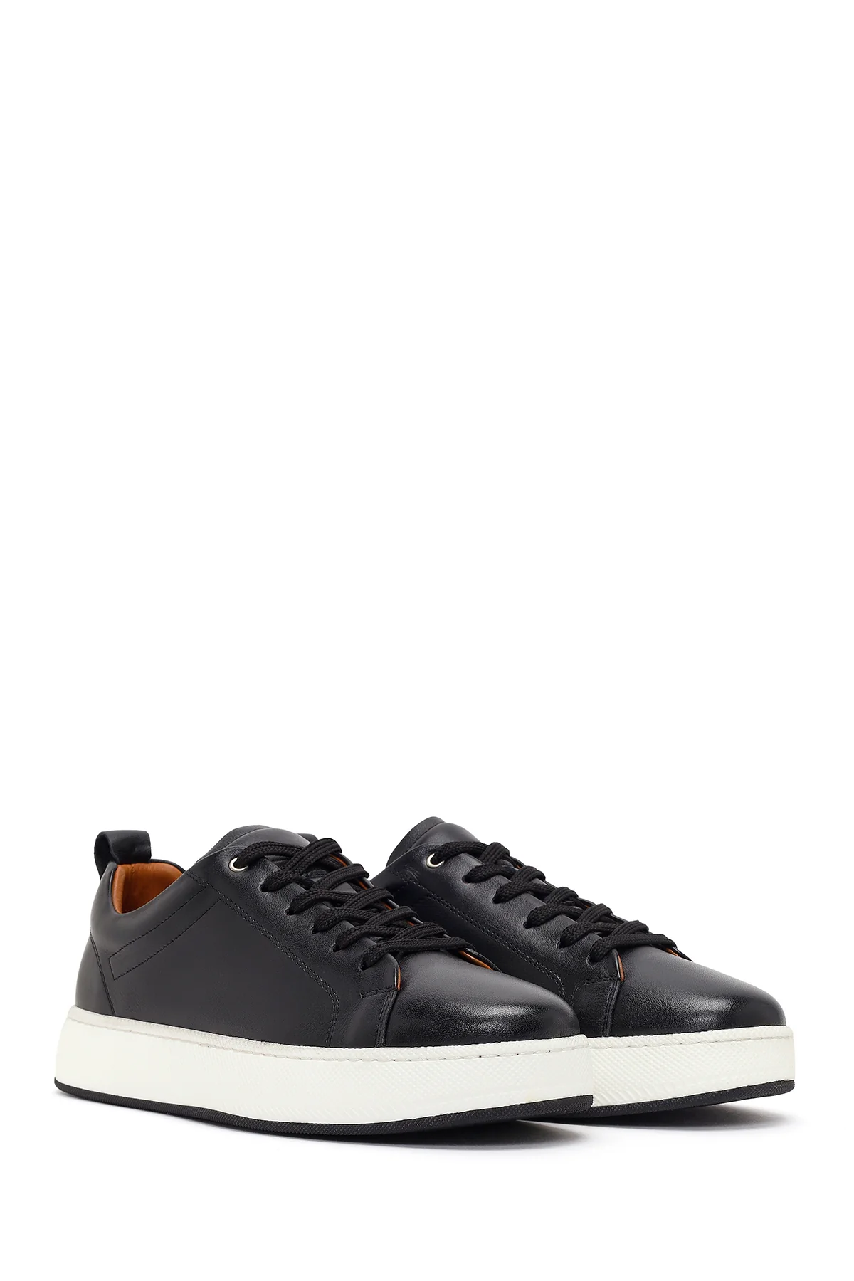 Erkek Siyah Bağcıklı Kalın Tabanlı Deri Sneaker - Image 2