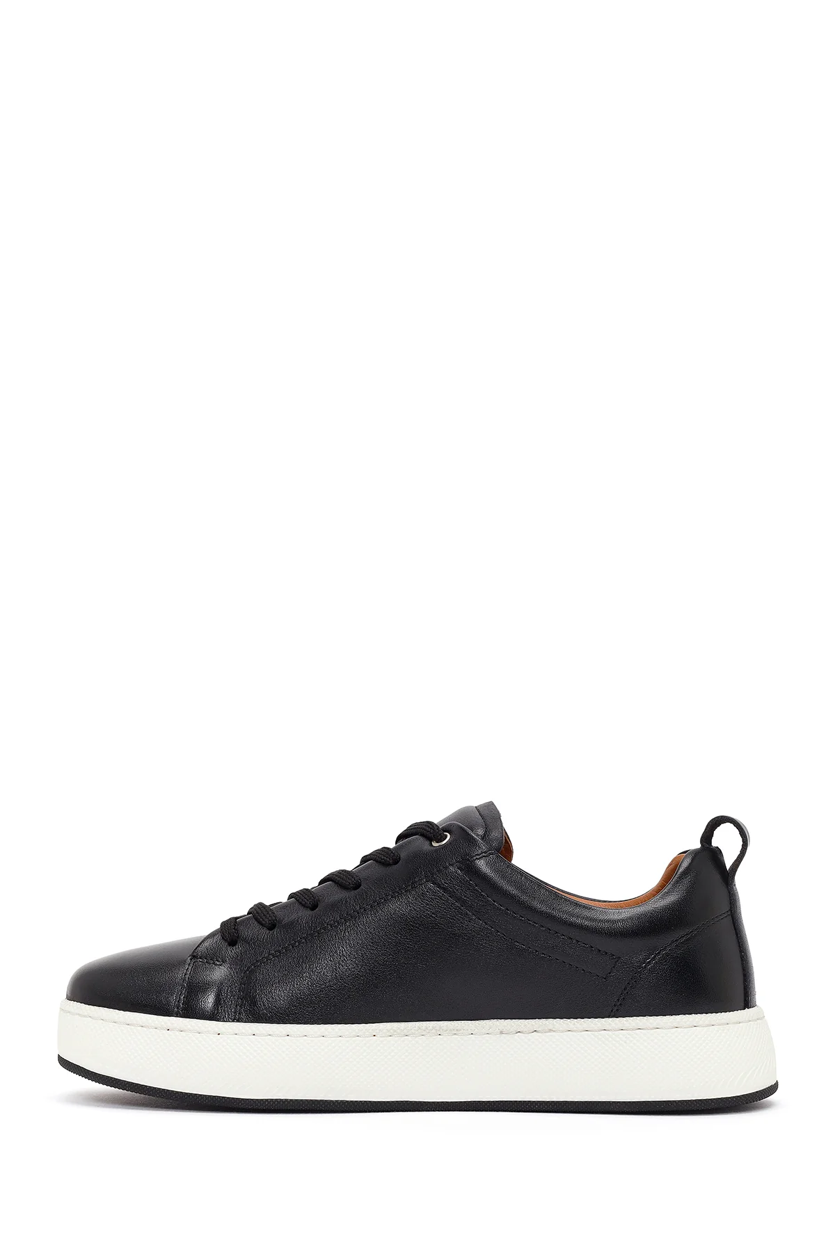 Erkek Siyah Bağcıklı Kalın Tabanlı Deri Sneaker - Image 3