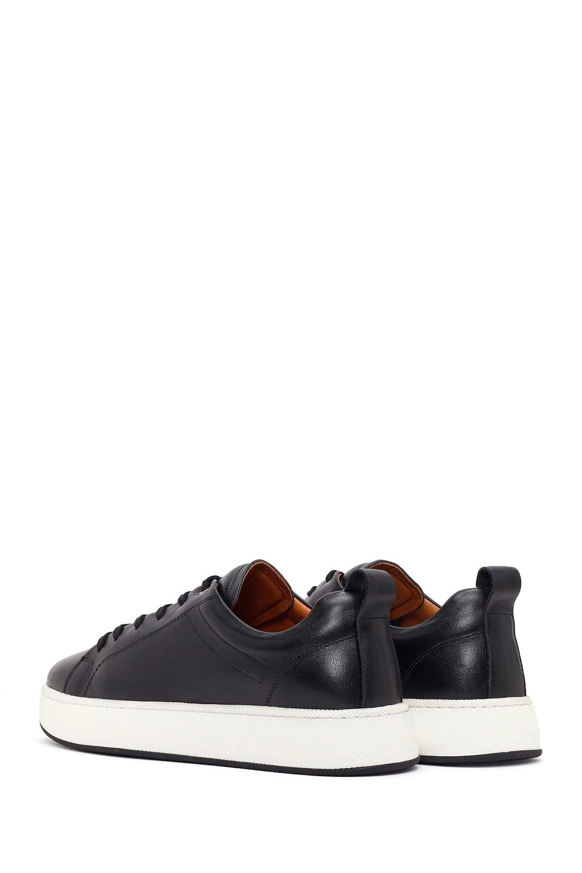 Erkek Siyah Bağcıklı Kalın Tabanlı Deri Sneaker - Image 6