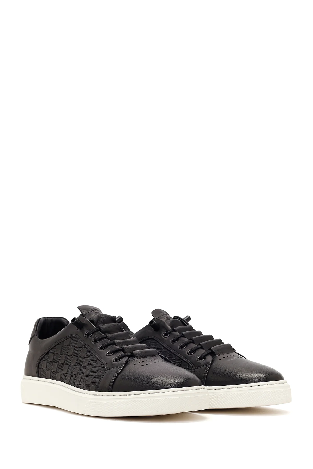 Erkek Siyah Bağcıklı Kalın Tabanlı Desenli Deri Sneaker - Image 2