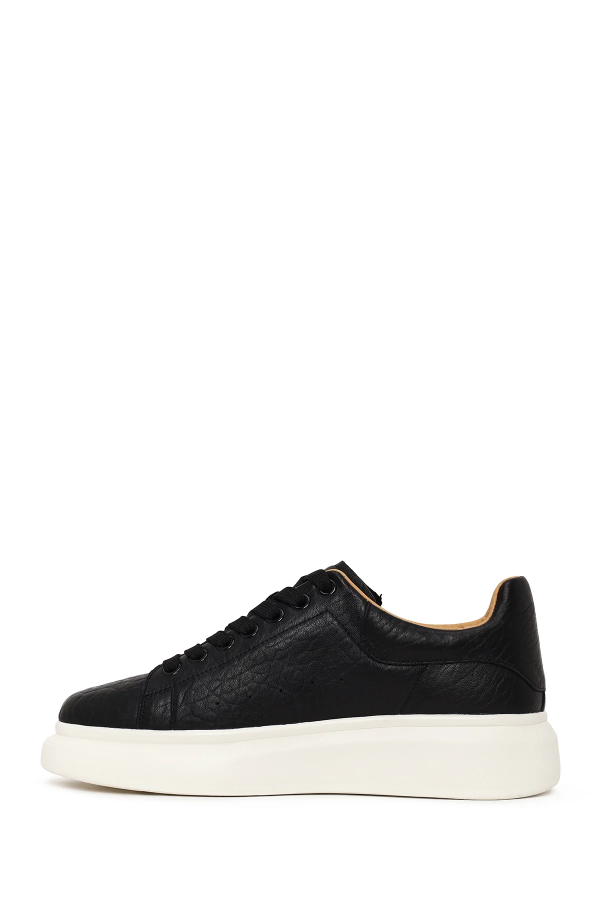 Erkek Siyah Bağcıklı Kalın Tabanlı Desenli Deri Sneaker - Image 3