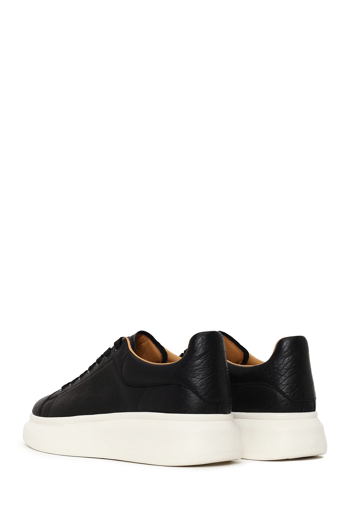 Erkek Siyah Bağcıklı Kalın Tabanlı Desenli Deri Sneaker - Image 6