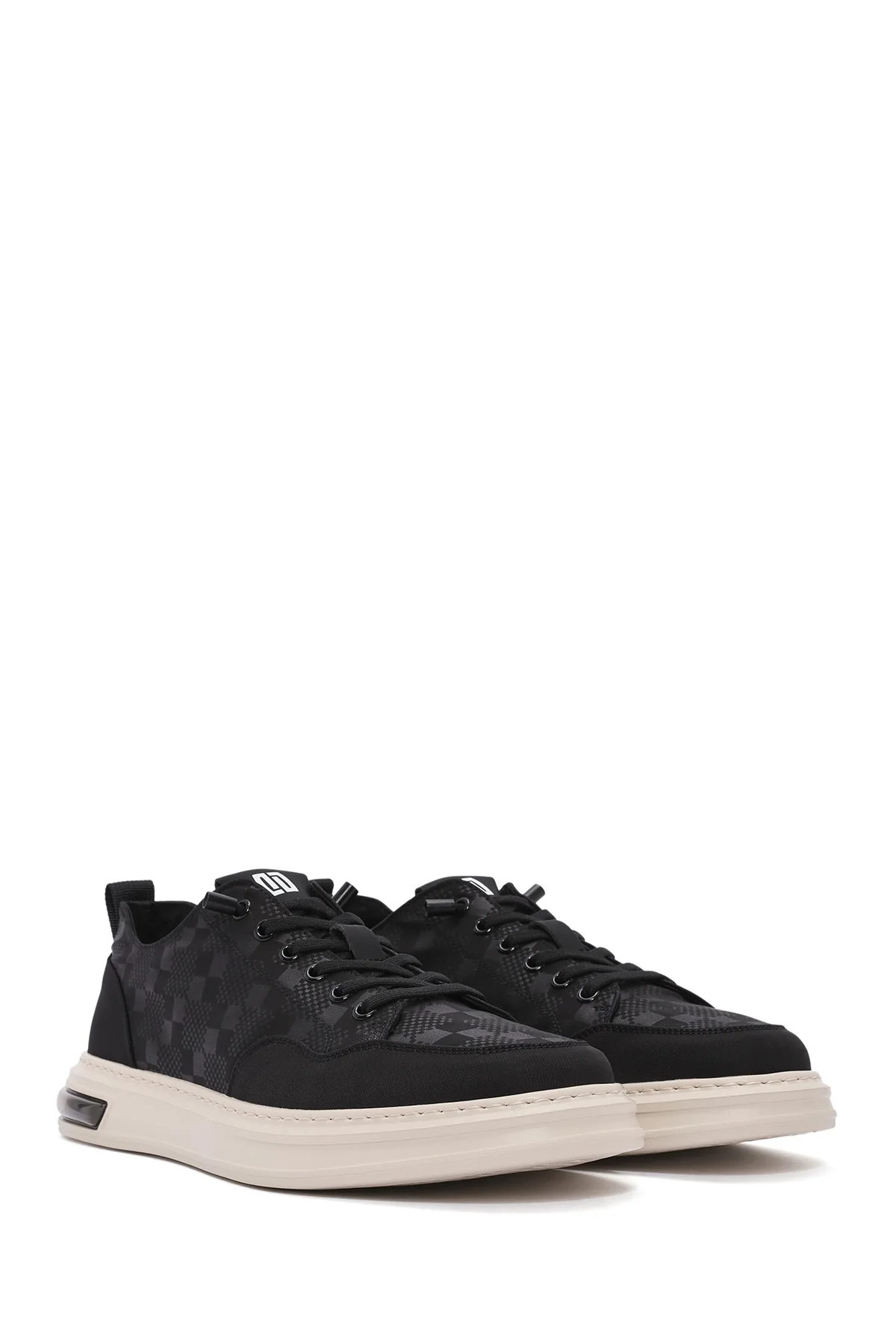Erkek Siyah Bağcıklı Kalın Tabanlı Desenli Kumaş Sneaker - Image 2
