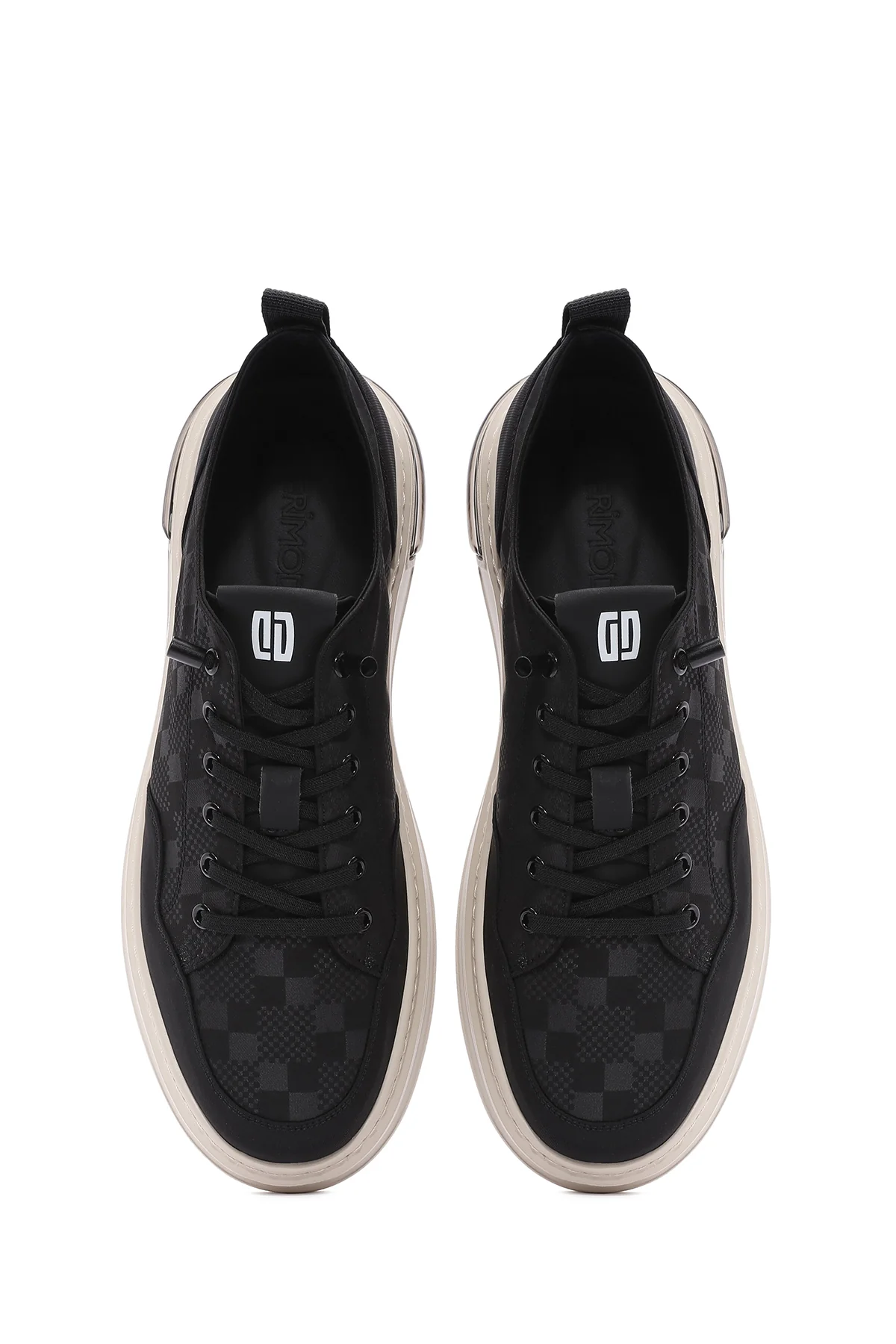 Erkek Siyah Bağcıklı Kalın Tabanlı Desenli Kumaş Sneaker - Image 4