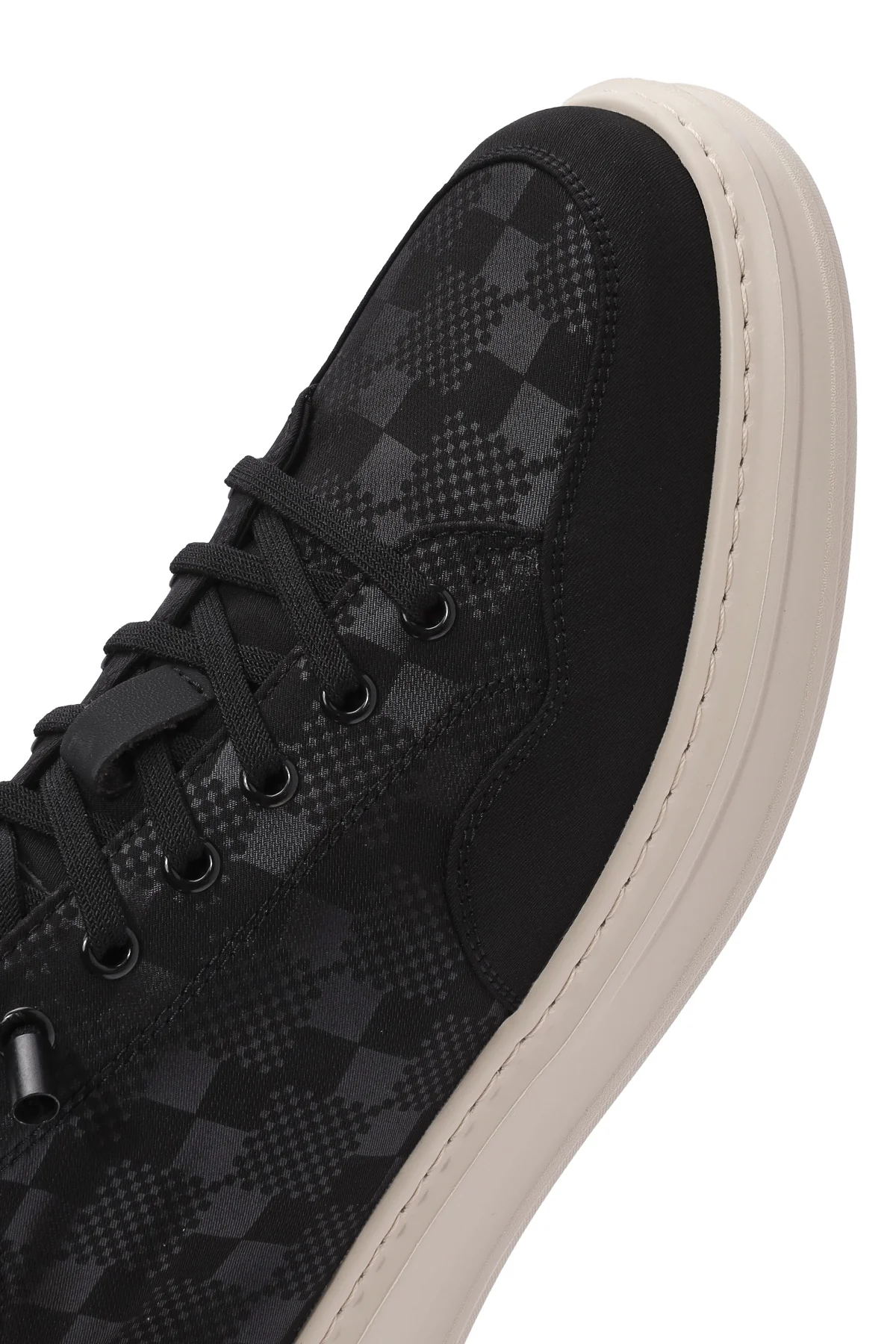Erkek Siyah Bağcıklı Kalın Tabanlı Desenli Kumaş Sneaker - Image 9