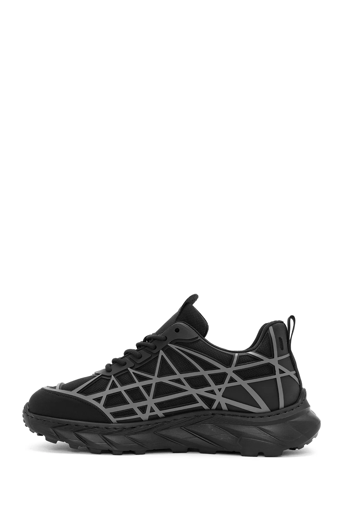 Erkek Siyah Bağcıklı Kalın Tabanlı Kumaş Sneaker - Image 2