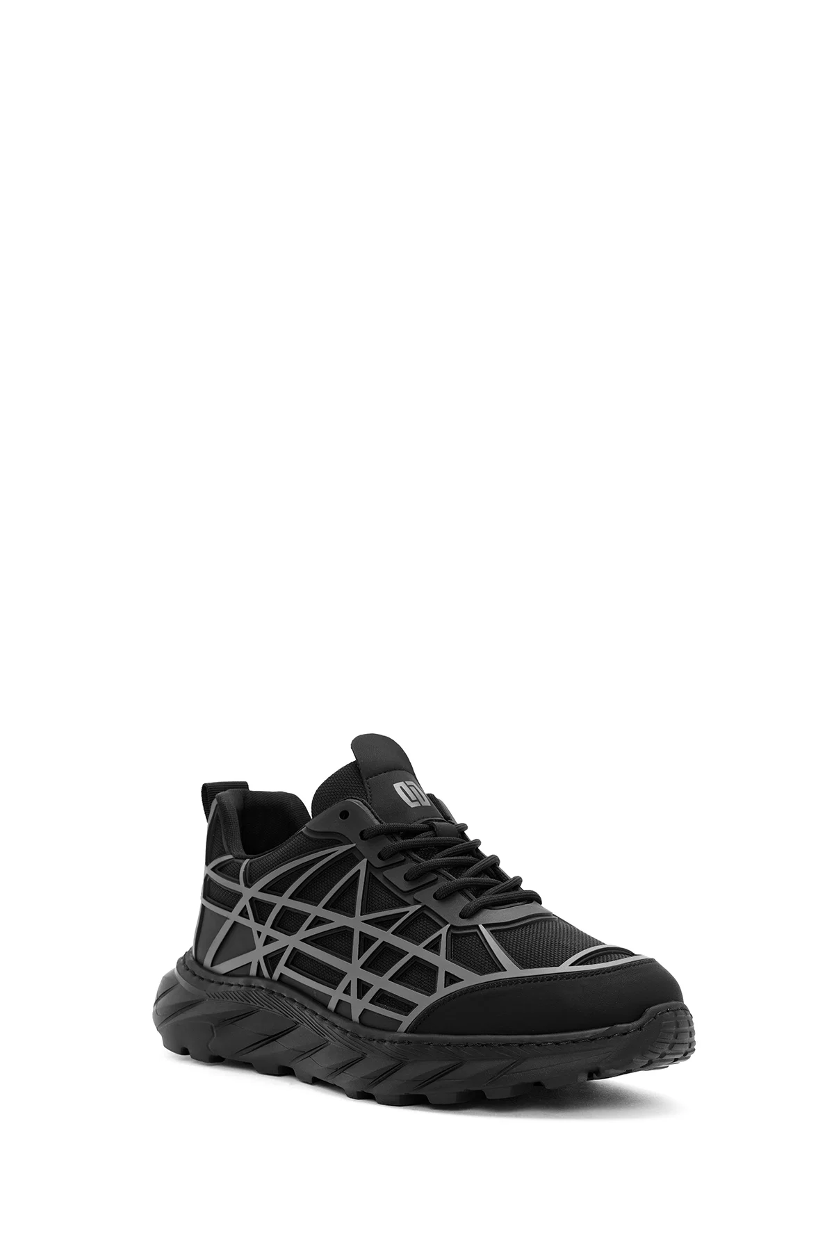 Erkek Siyah Bağcıklı Kalın Tabanlı Kumaş Sneaker - Image 6