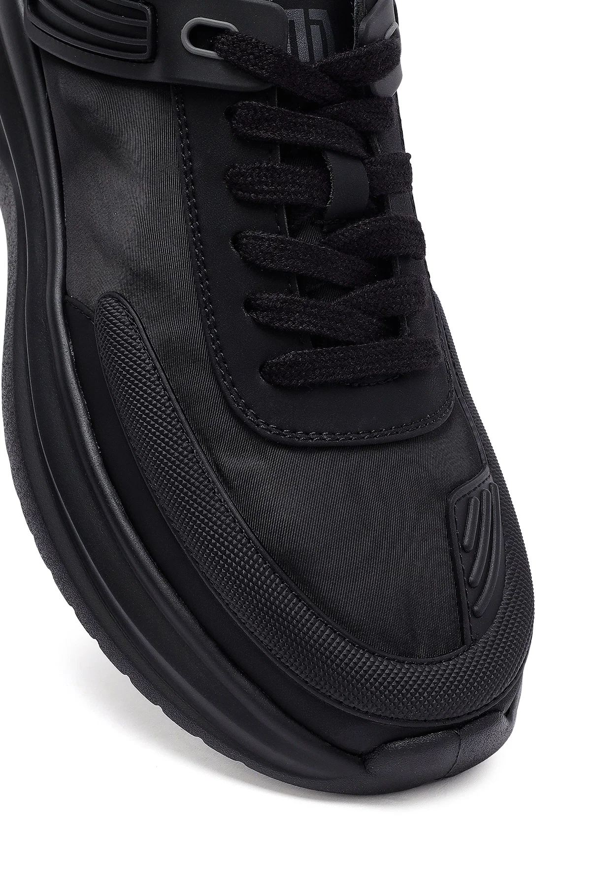 Erkek Siyah Bağcıklı Kalın Tabanlı Kumaş Sneaker - Image 11