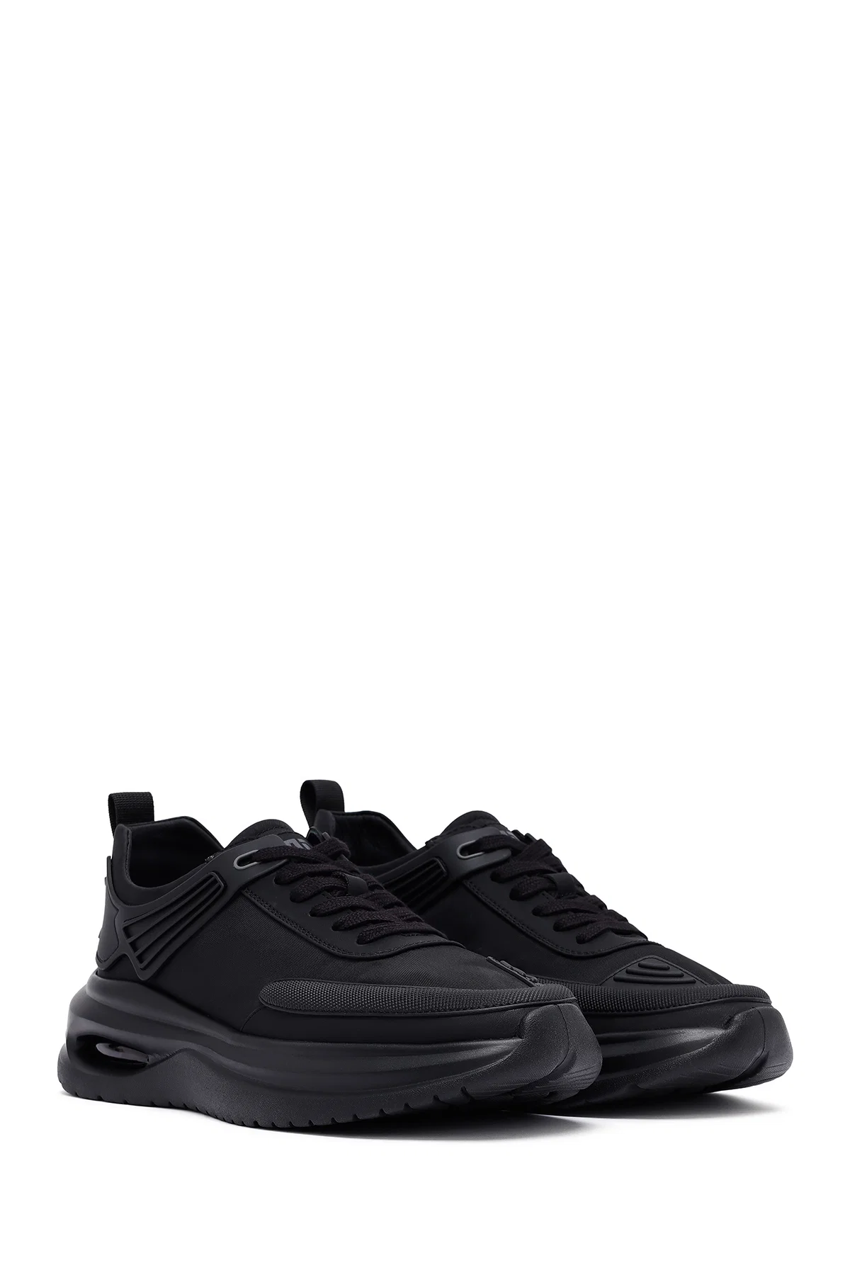 Erkek Siyah Bağcıklı Kalın Tabanlı Kumaş Sneaker - Image 3