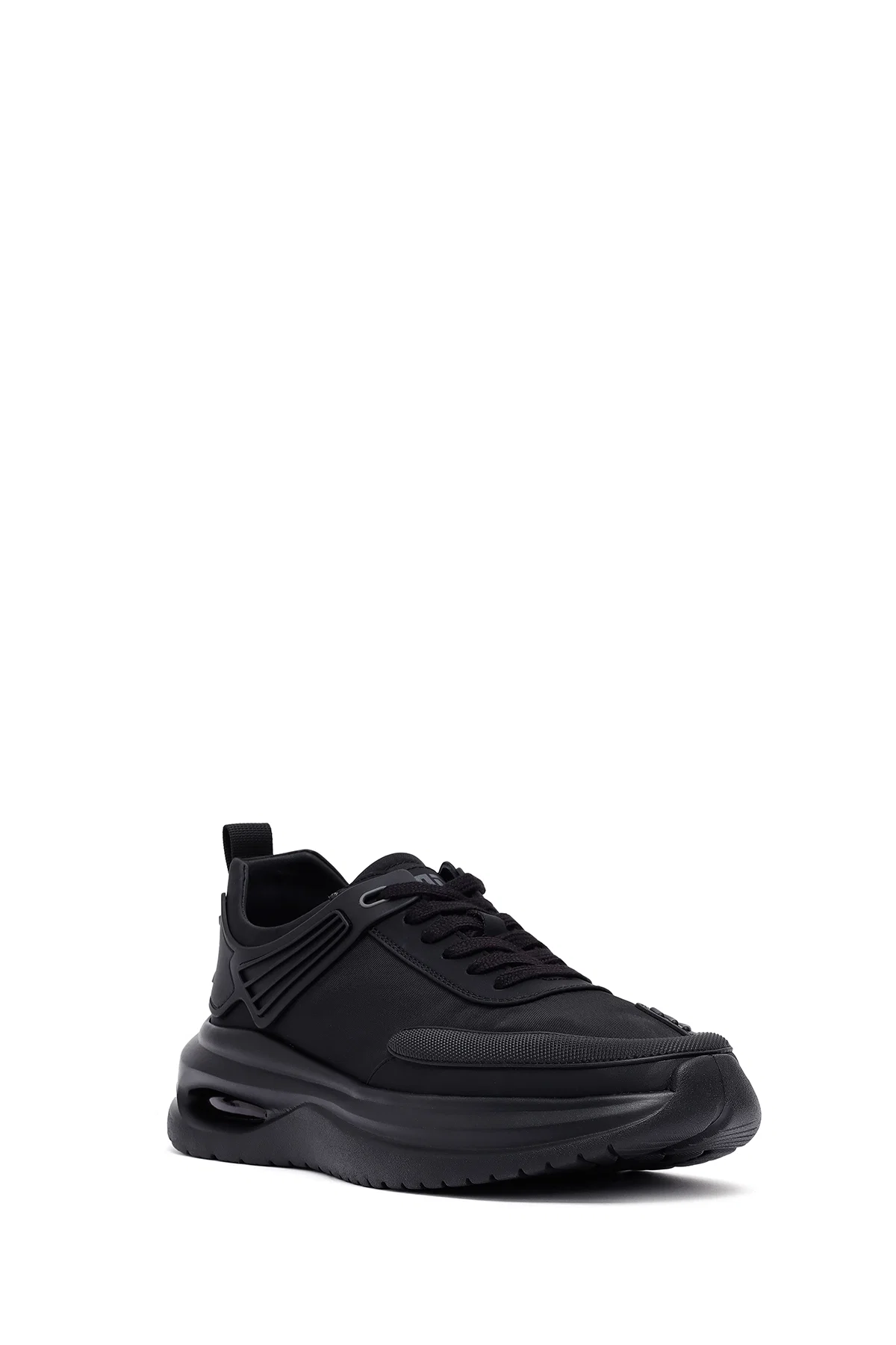 Erkek Siyah Bağcıklı Kalın Tabanlı Kumaş Sneaker - Image 6